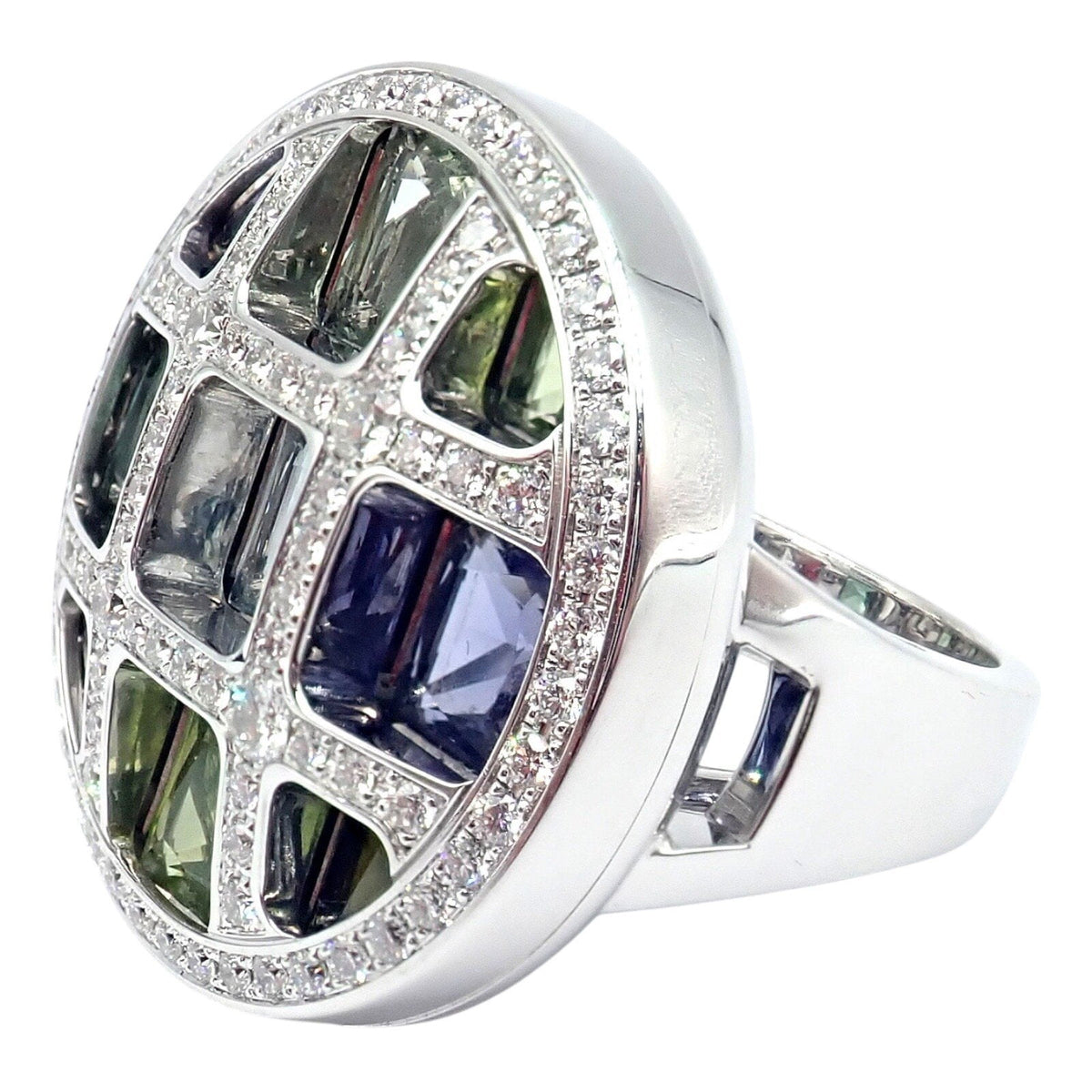Cartier Jewelry & Watches:Fine Jewelry:Rings Cartier Pasha 18k White Gold Diamond Color Stone Ring Box + Papers sz 6 52