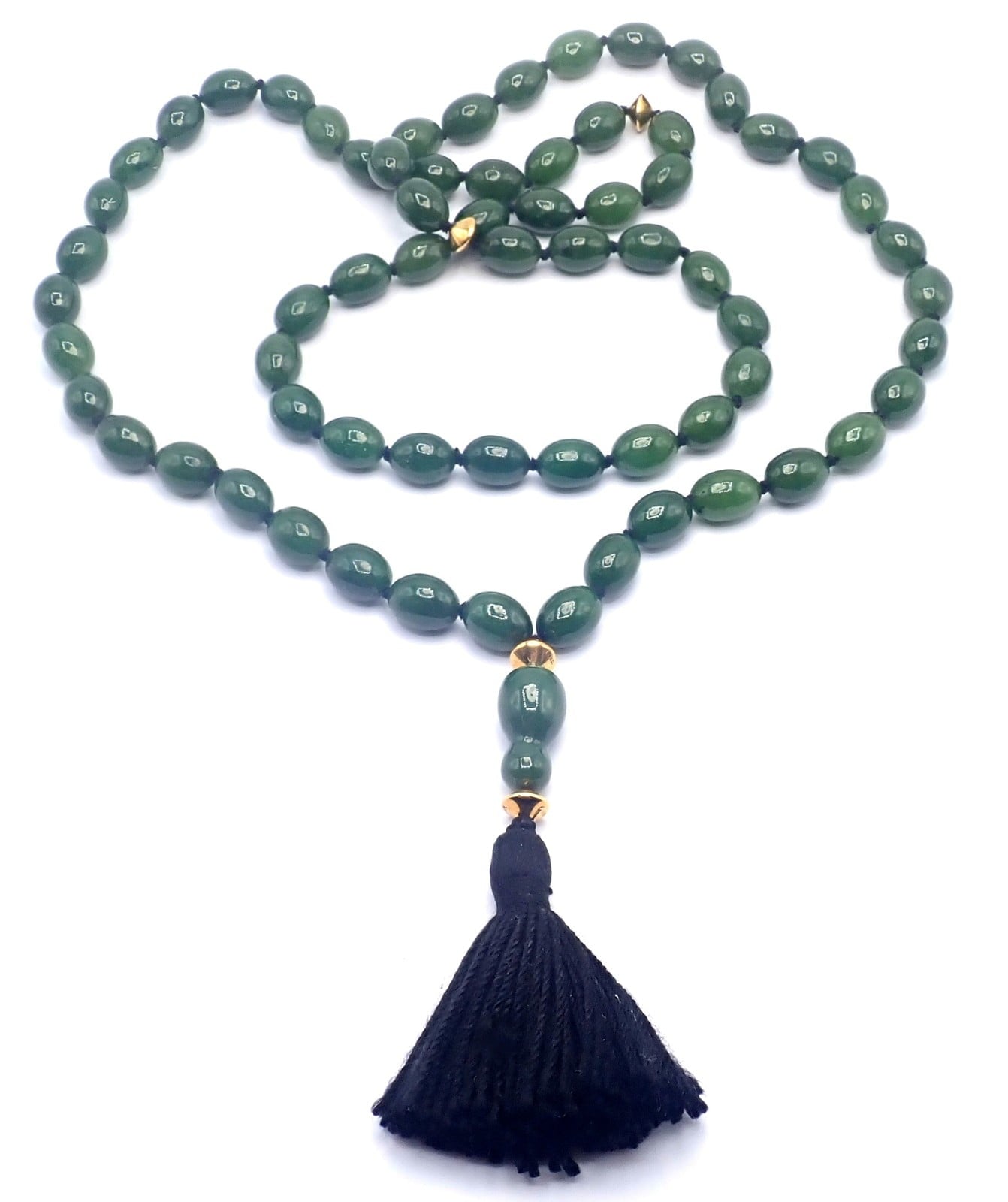 Authentic! Tiffany & Co Cummings 18k Yellow Gold Nephrite Jade Bead Necklace | Fortrove
