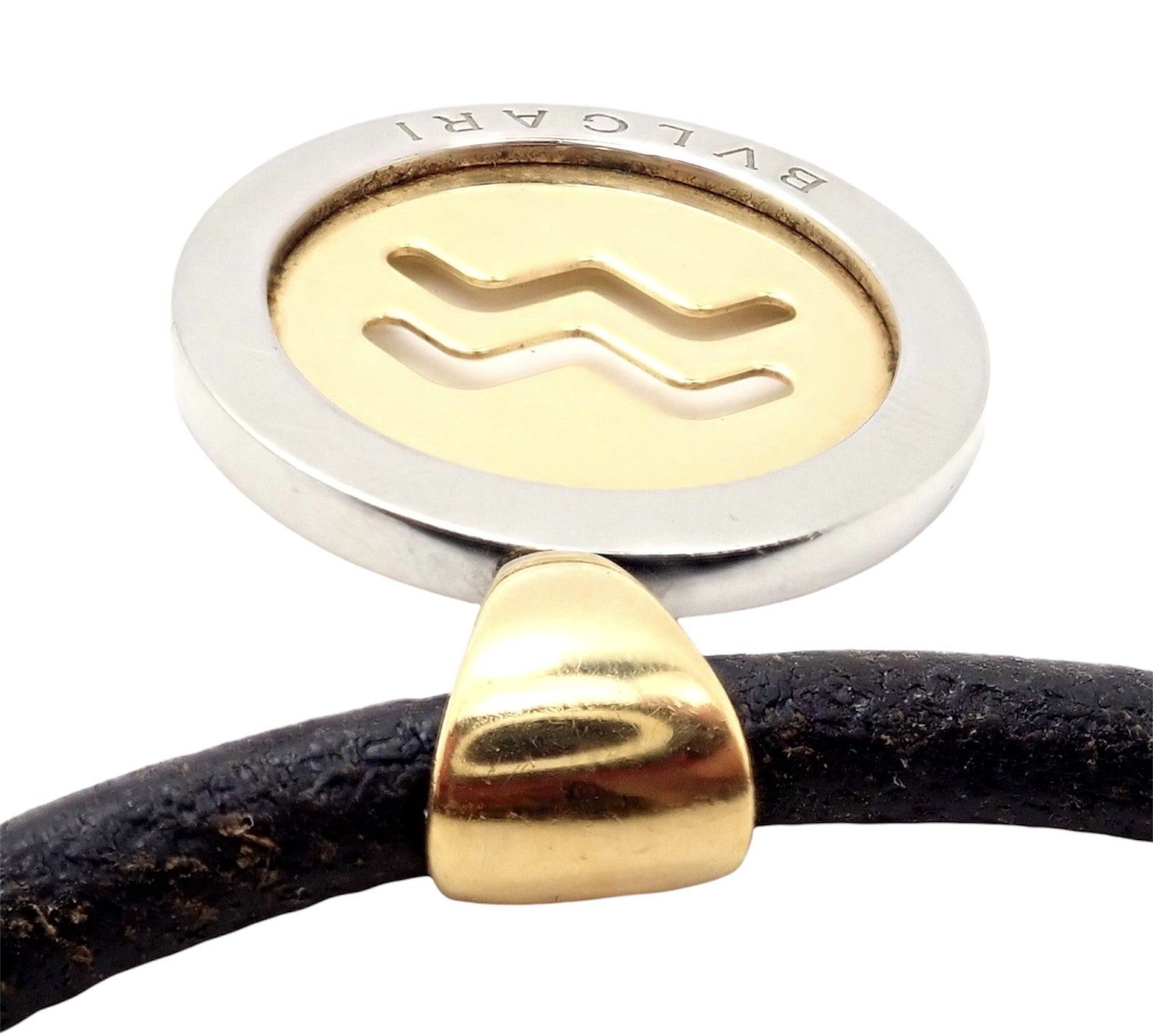 Authentic! Bulgari Tondo 18k Yellow Gold + Steel 31mm Aquarius Pendant Necklace | Fortrove