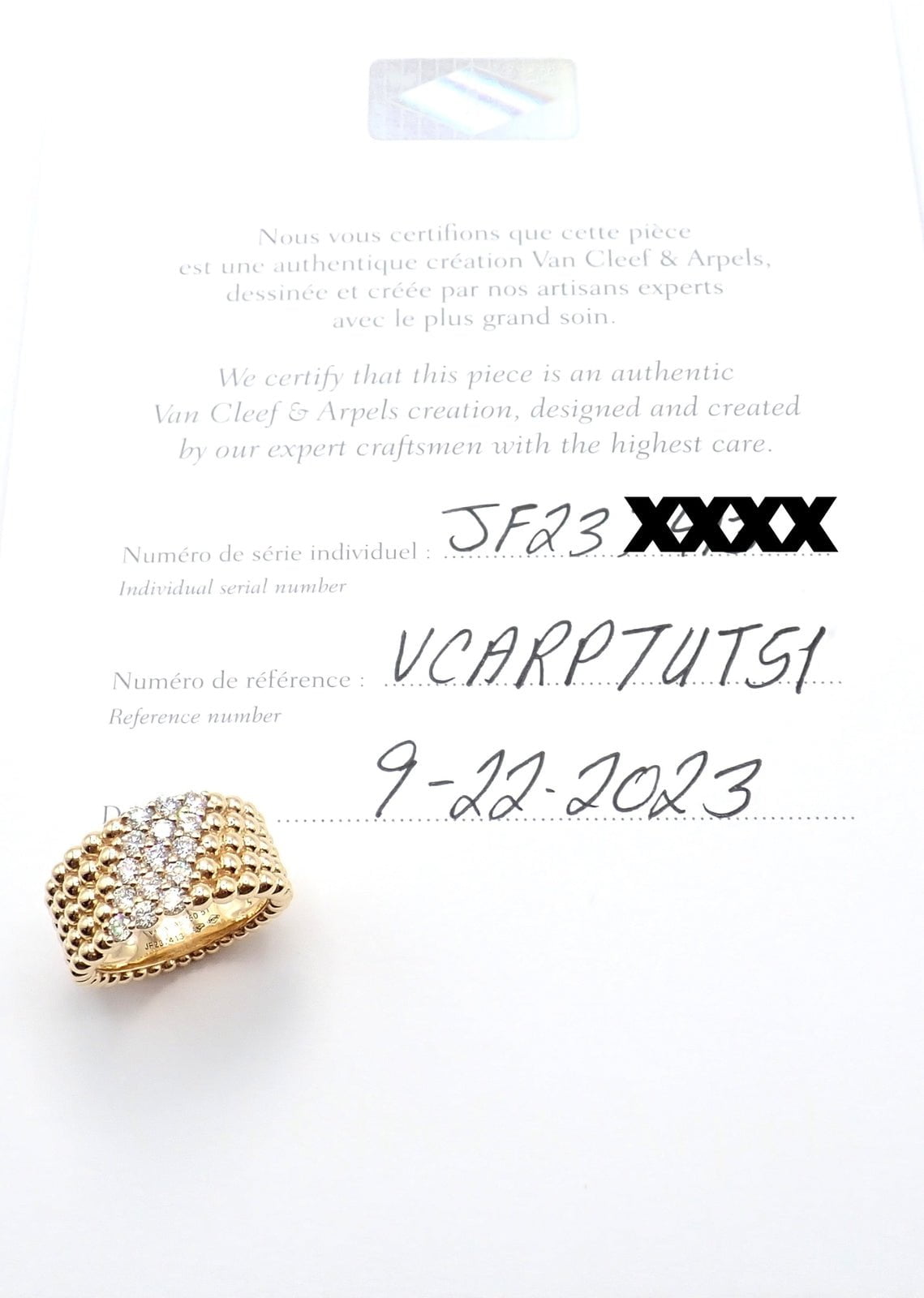 Van Cleef & Arpels 18k Yellow Gold Perlee Diamond 5 Row Band Ring Size 5.75 Cert | Fortrove