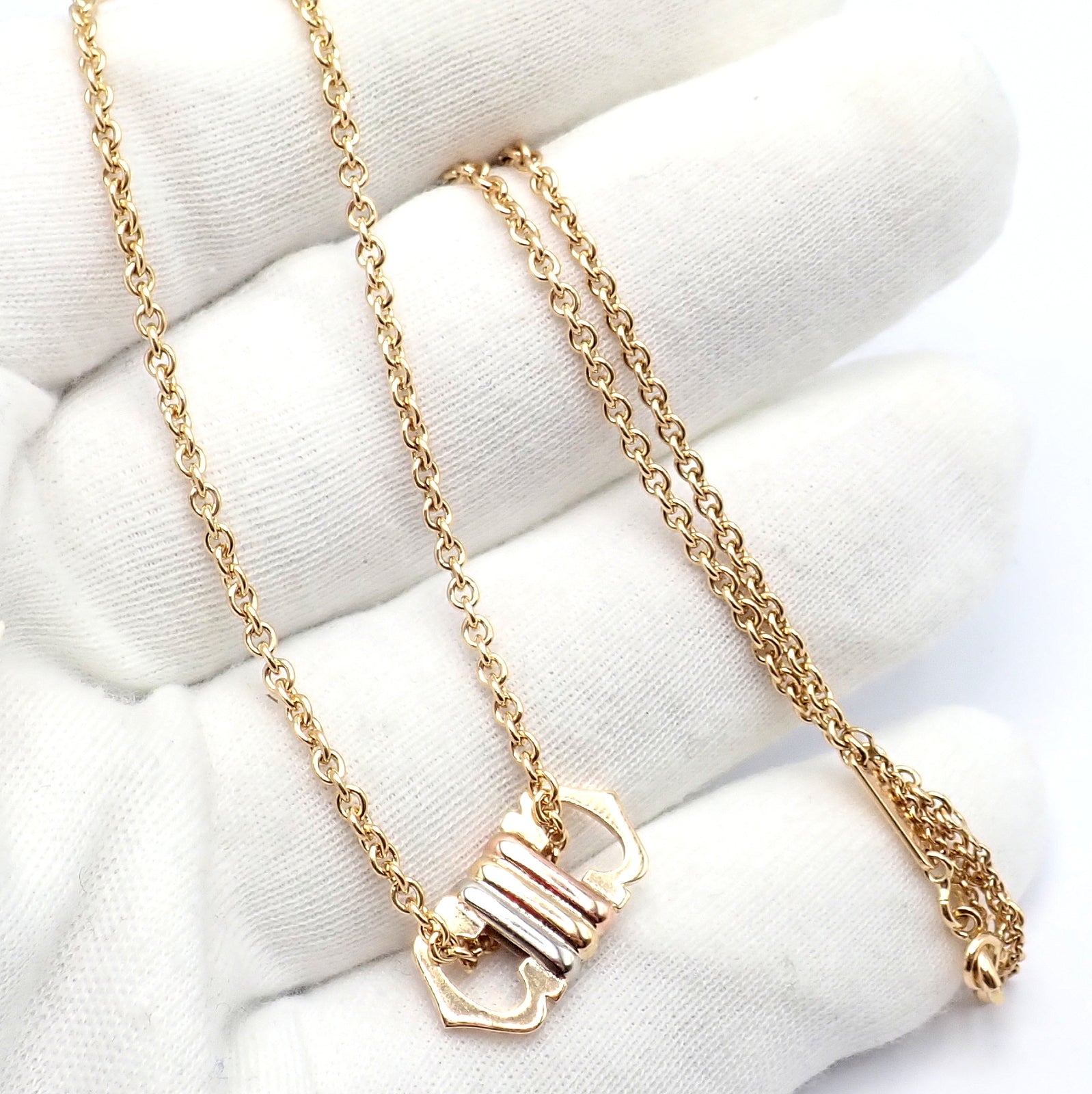 Authentic! Cartier 18k TriColor Gold Double C Charm Pendant Necklace | Fortrove