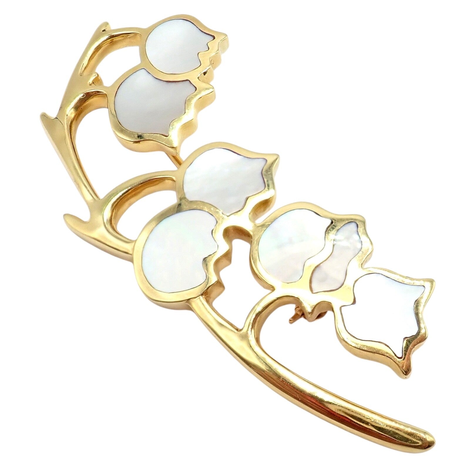 Tiffany & Co Cummings 18k Yellow Gold MoP Lily of the Valley Flower Pin Brooch | Fortrove