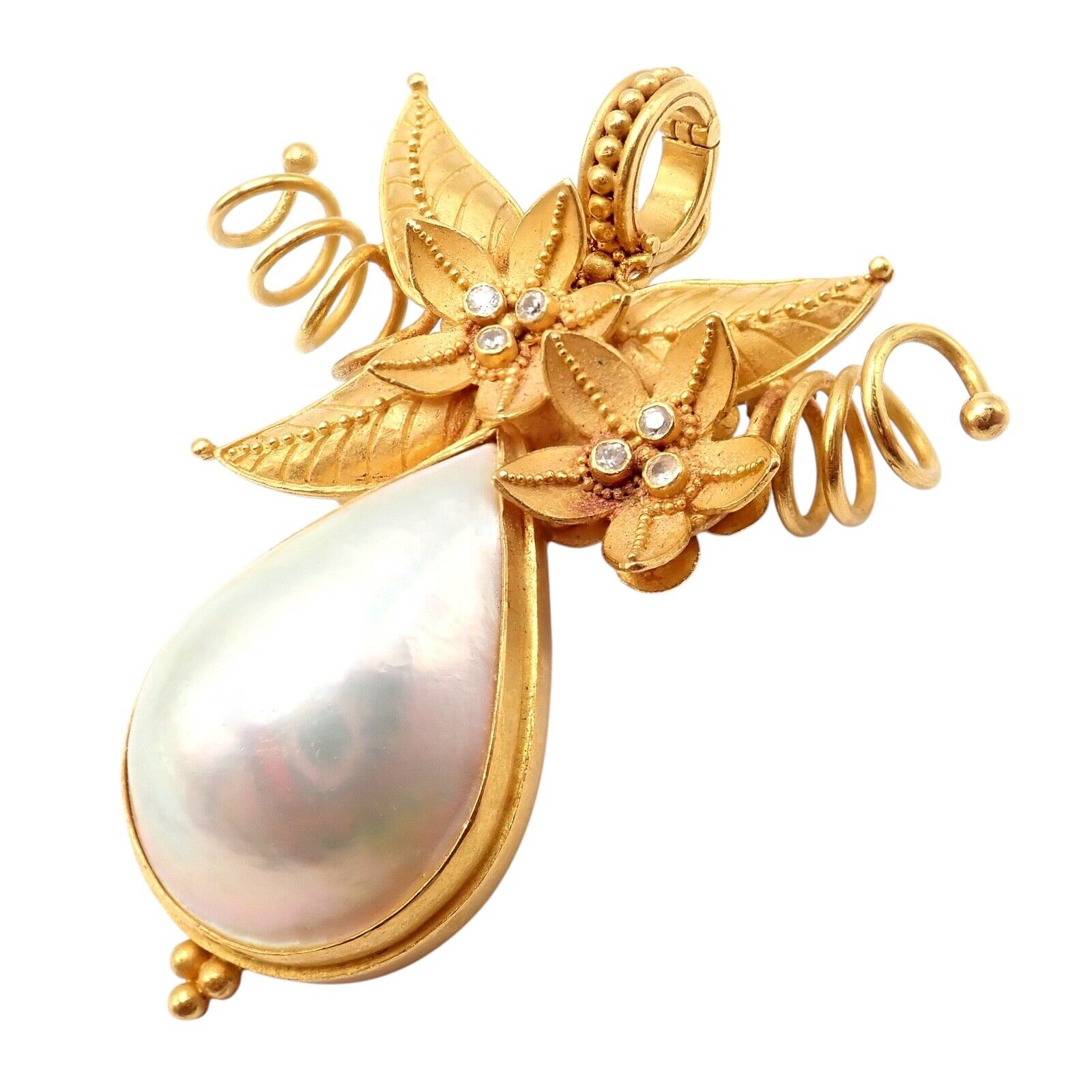 Vintage! Carolyn Tyler 22k Yellow Gold Mabe Pearl Diamond Pendant Pin Brooch | Fortrove