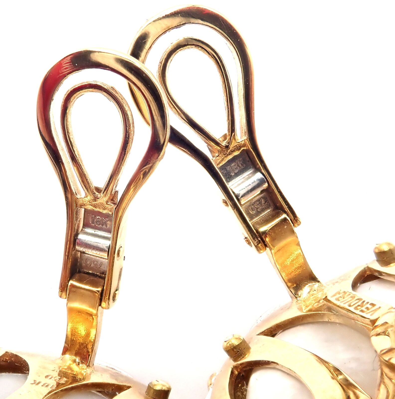 Authentic! Vintage Verdura 18k Yellow Gold Mabe Pearl Diamond Large Earrings | Fortrove