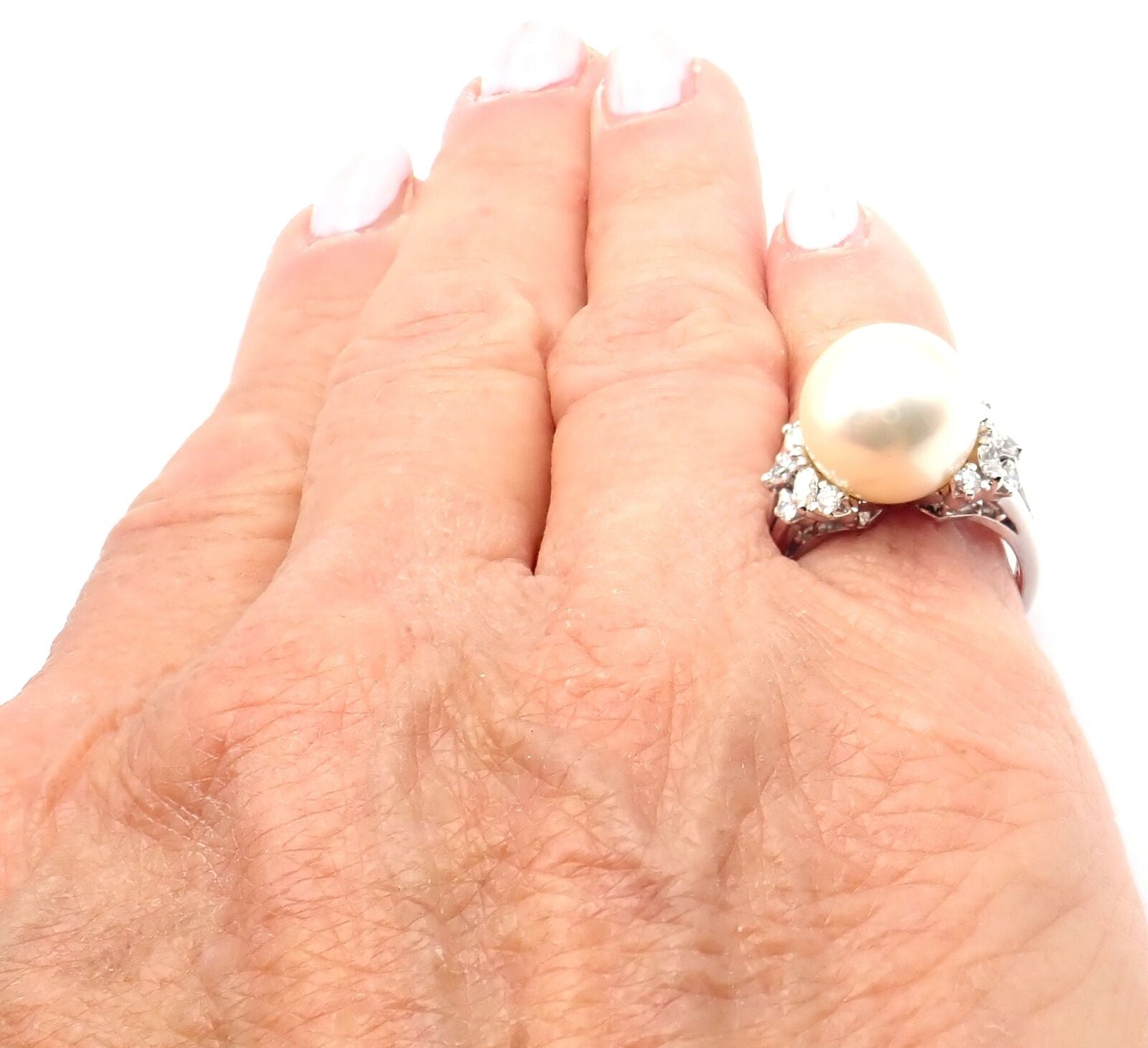 Rare! Authentic Mikimoto Platinum Diamond Large 12mm South Sea Pearl Ring | Fortrove