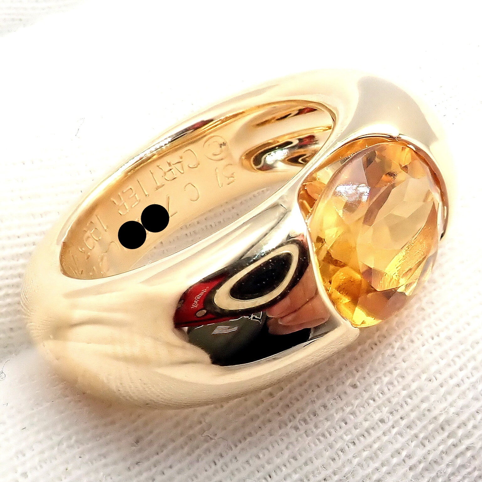 Authentic! Cartier 18k Yellow Gold Citrine Wide Large Ellipse Band Ring Size 5.5 | Fortrove