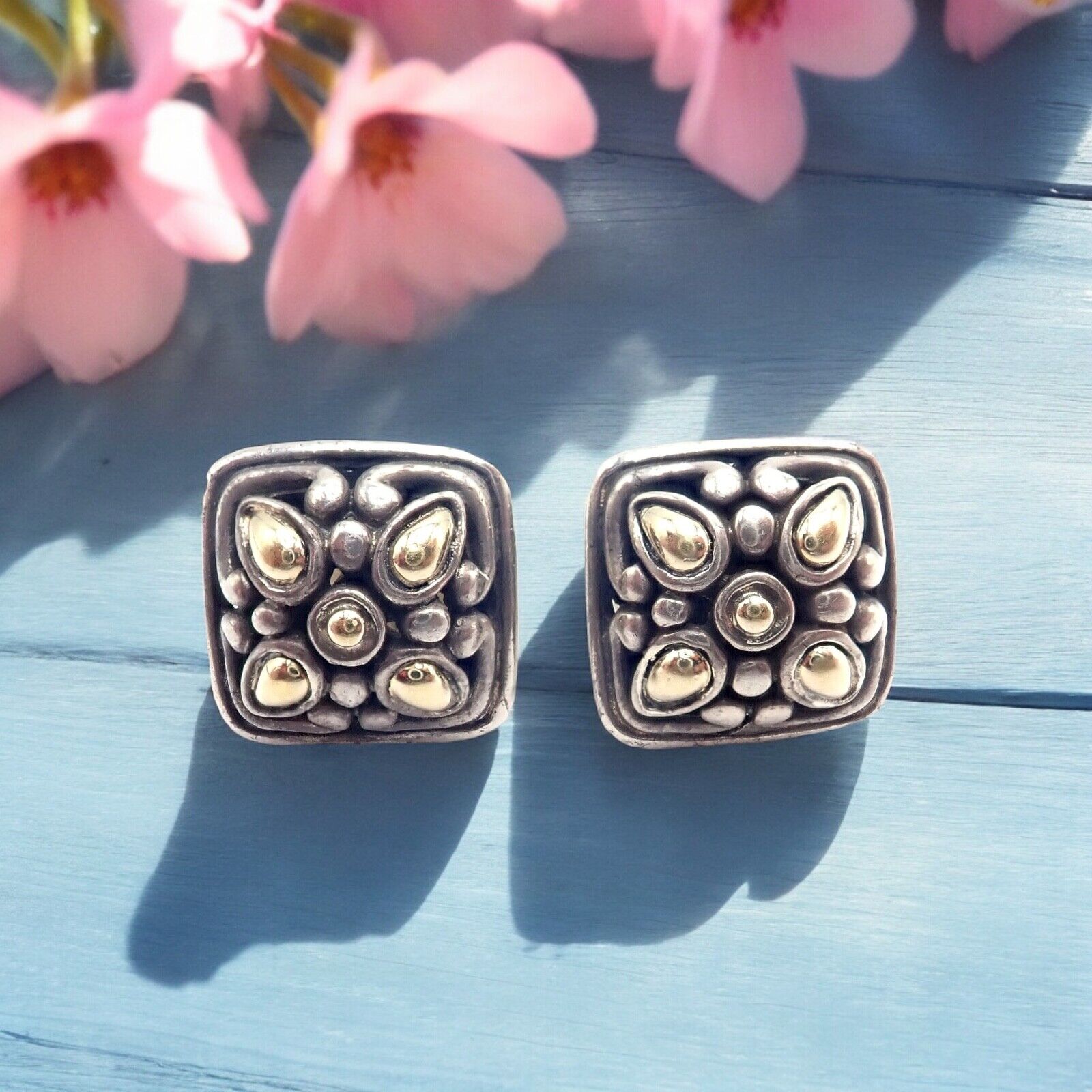 John Hardy JH Silver 18k Yellow Gold Jaisalmer Classic Dot Stud Earrings | Fortrove