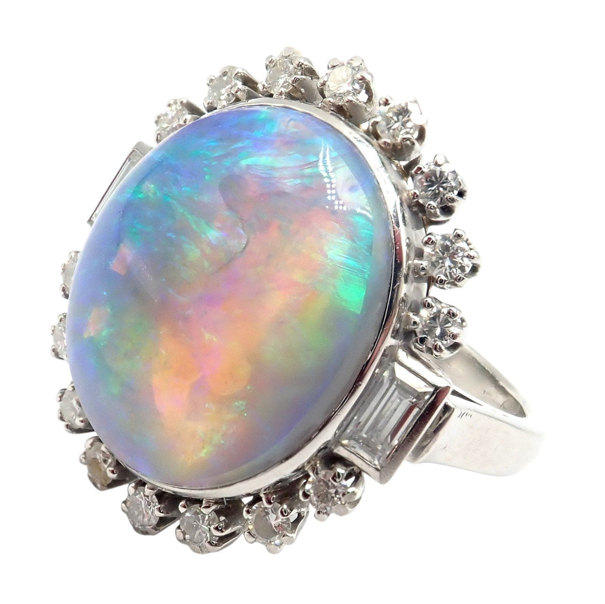 Estate Jewelry & Watches:Vintage & Antique Jewelry:Rings Antique Vintage Estate Palladium Diamond Opal Ring