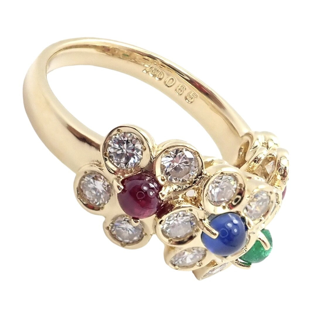 Christian Dior Jewelry & Watches:Fine Jewelry:Rings Rare! Authentic Christian Dior 18k Yellow Gold Ruby Emerald Diamond Flower Ring
