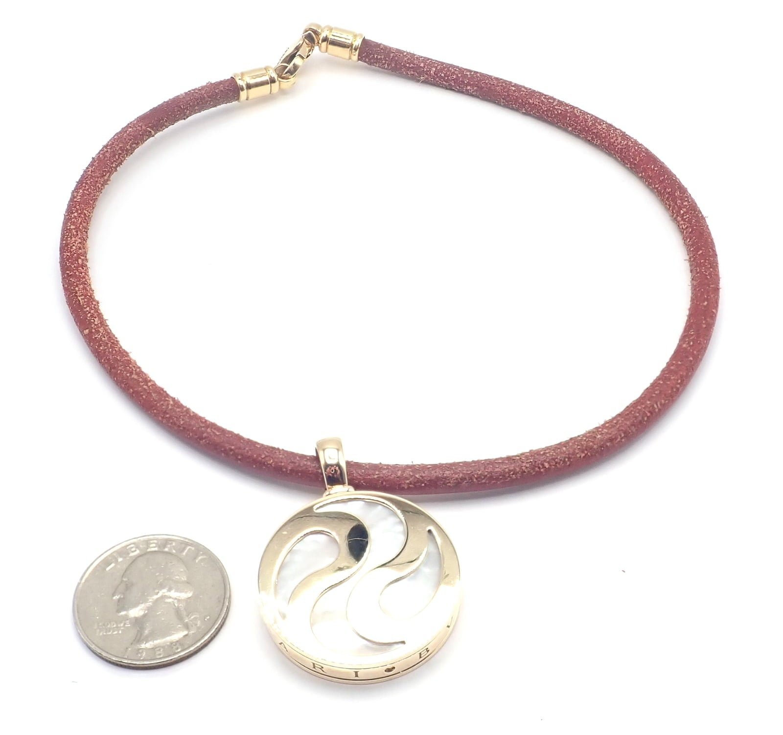 Bulgari Jewelry & Watches:Fine Jewelry:Necklaces & Pendants Bvlgari Bulgari Optical Illusion 18K Gold Steel Spinning MOP Pendant Necklace