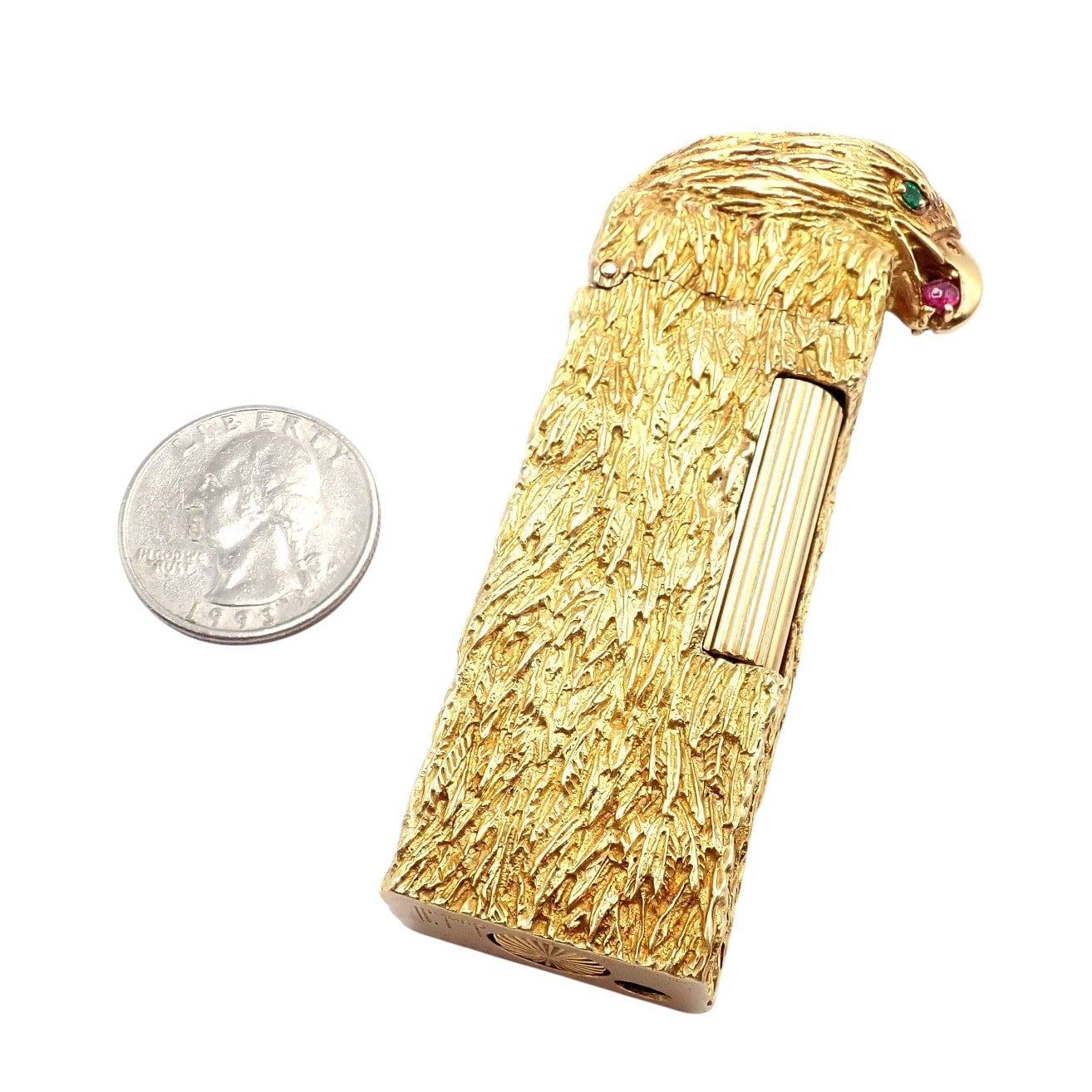 Dunhill Collectibles:Tobacciana:Lighters:Dunhill Vintage Dunhill 18k Yellow Gold Ruby Emerald Eagle Rollagas Lighter 1950's