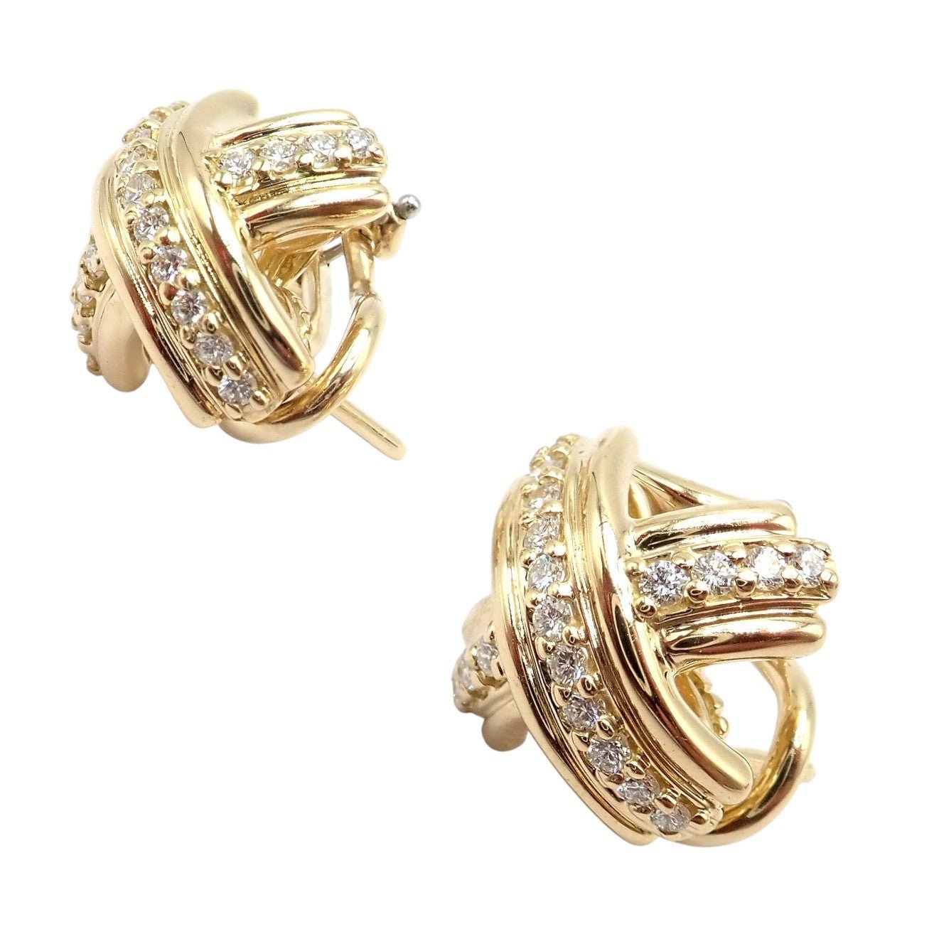 Authentic! Tiffany & Co 18k Yellow Gold Classic Signature X Diamond Earrings | Fortrove