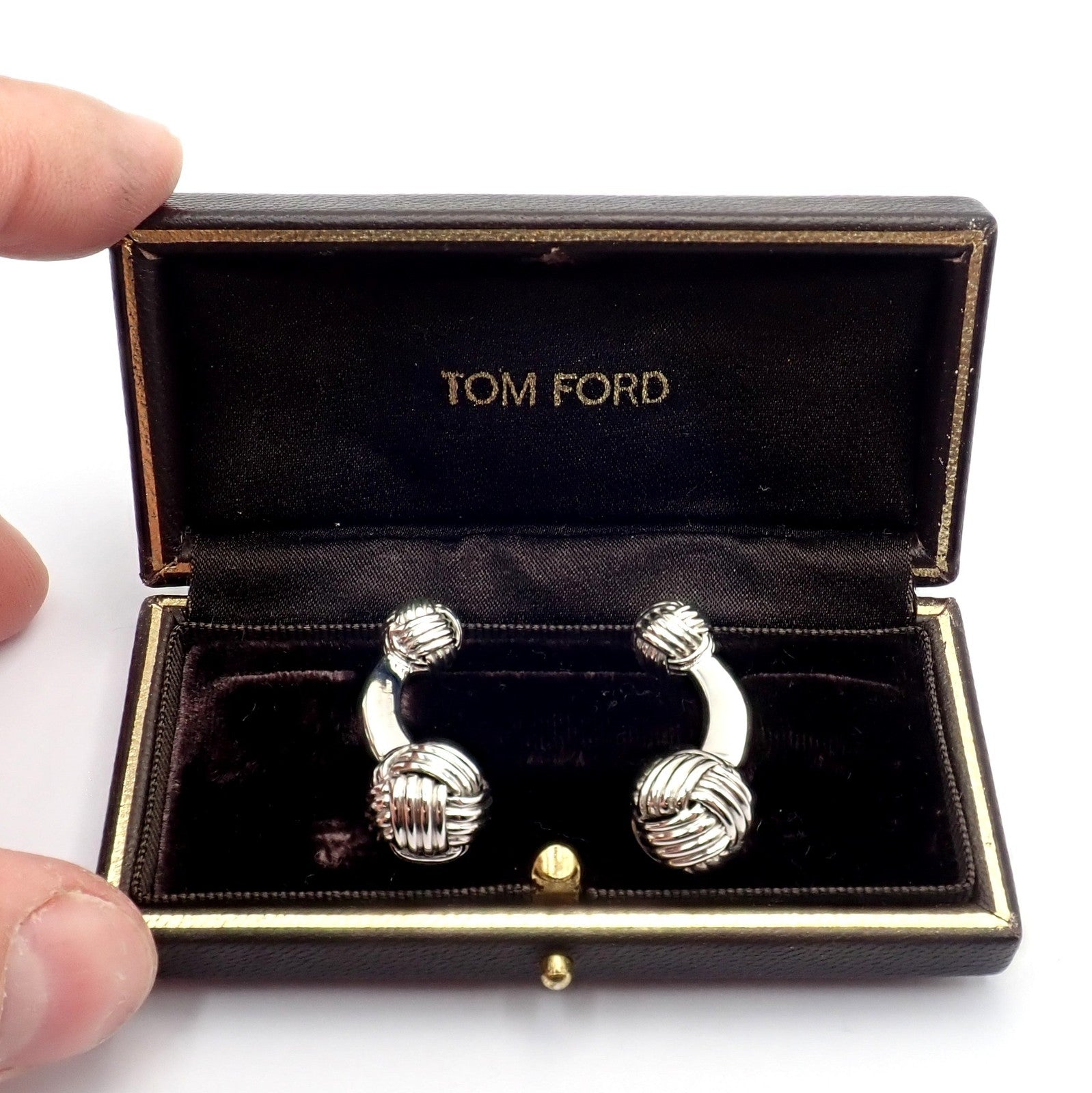 Tom Ford Jewelry & Watches:Men's Jewelry:Cufflinks Authentic Tom Ford 18k White Gold Signature Classic Rope Knot Cufflinks