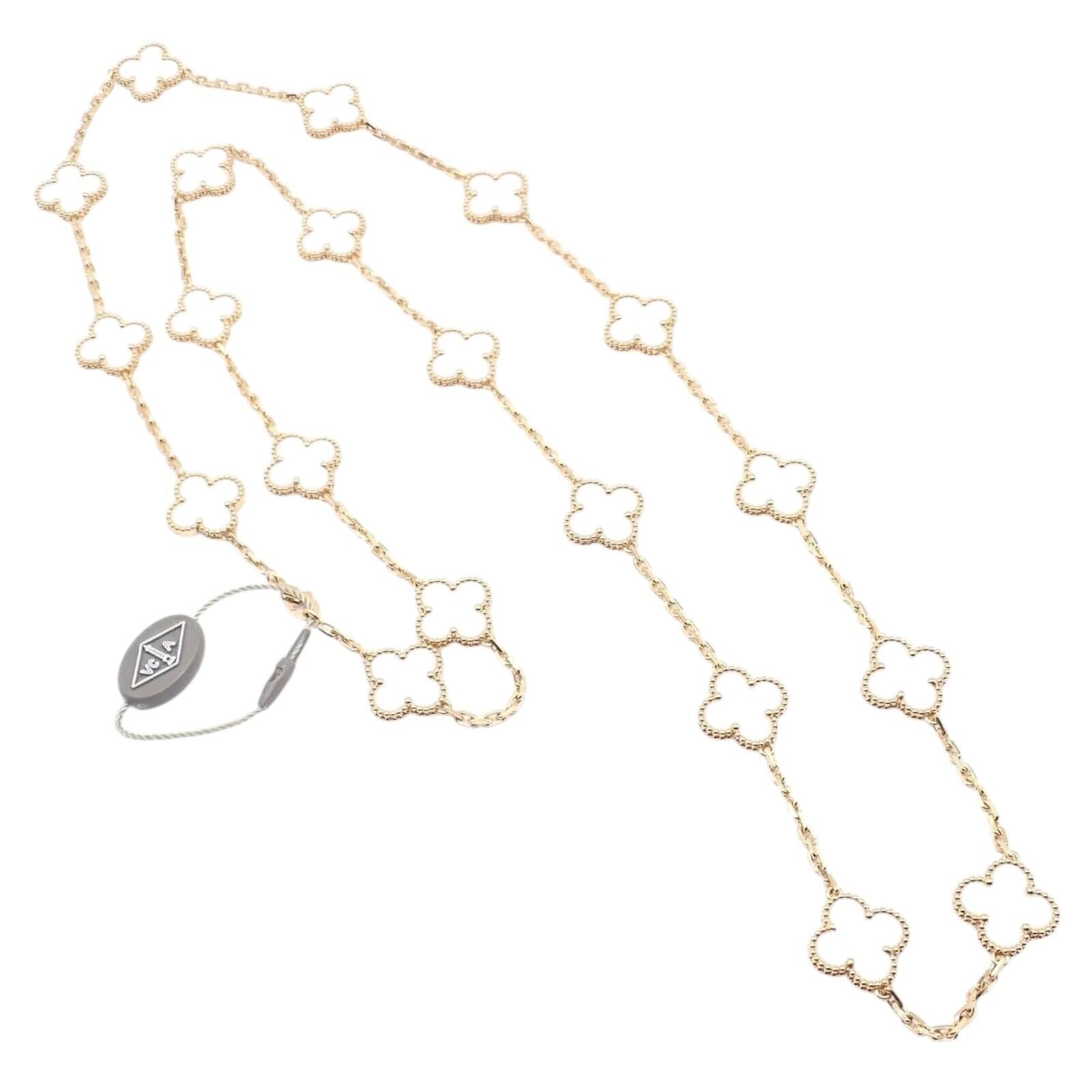 Van Cleef & Arpels 18k Yellow Gold 20 Motif Alhambra Rock Crystal Necklace Cert | Fortrove
