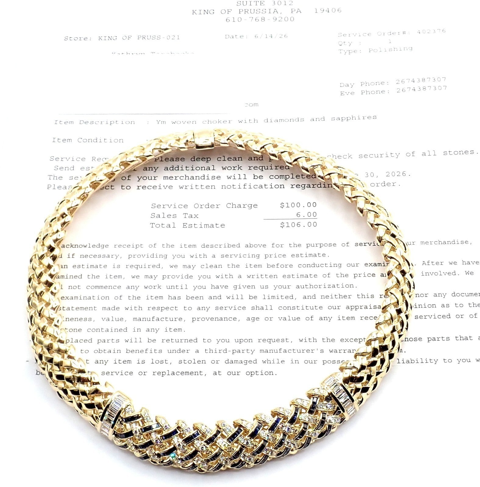 Tiffany & Co. Jewelry & Watches:Fine Jewelry:Necklaces & Pendants Authentic Tiffany & Co Vannerie 18k Yellow Gold Diamond Sapphire Weave Necklace