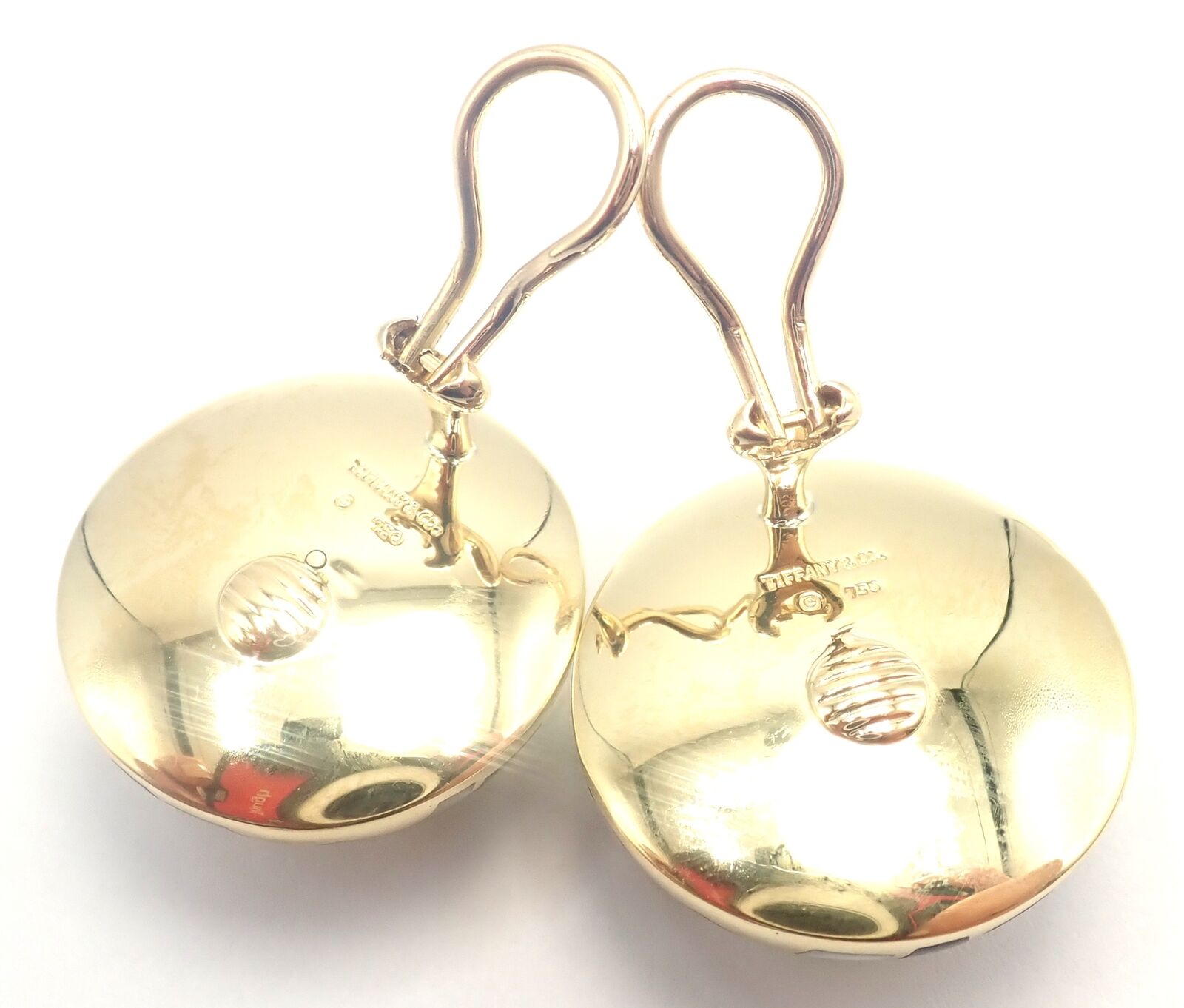 Tiffany & Co Cummings 18k Gold Mother of Pearl Black Jade Checkerboard Earrings | Fortrove