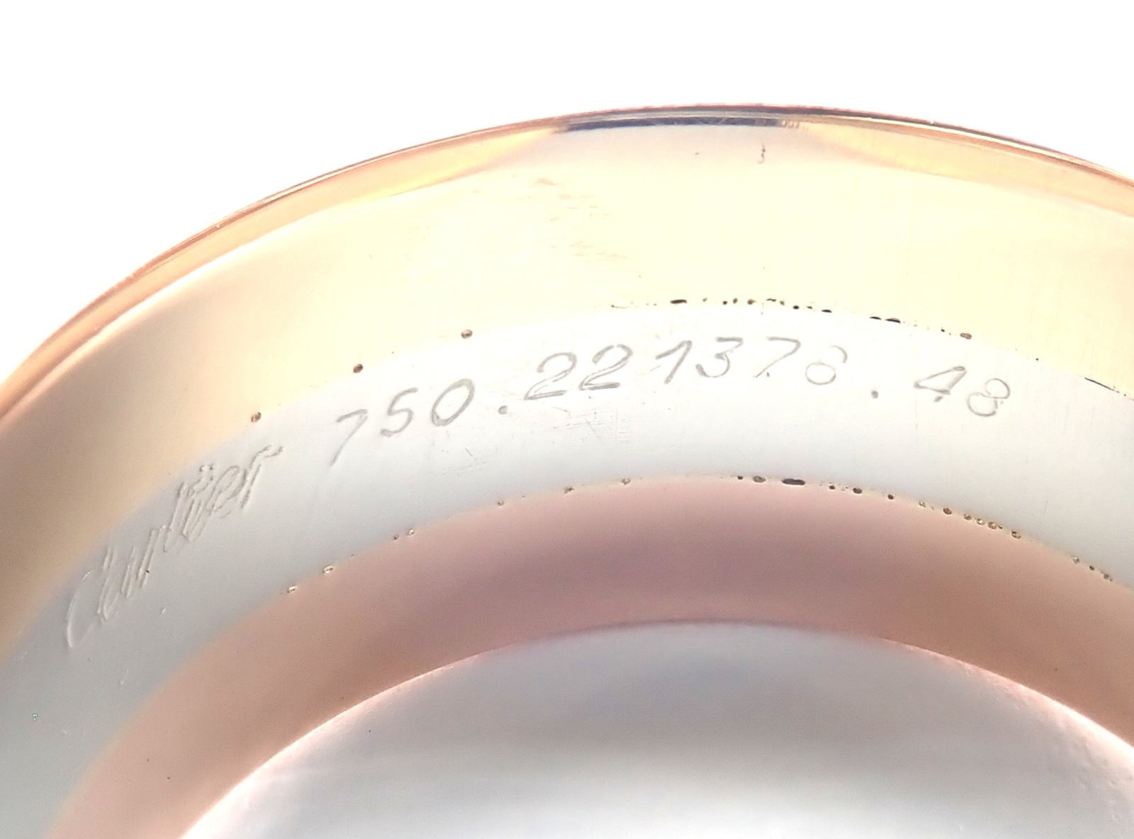 Authentic! Cartier 18k Tri-Color Gold Double C Band Ring Size 4.5 | Fortrove