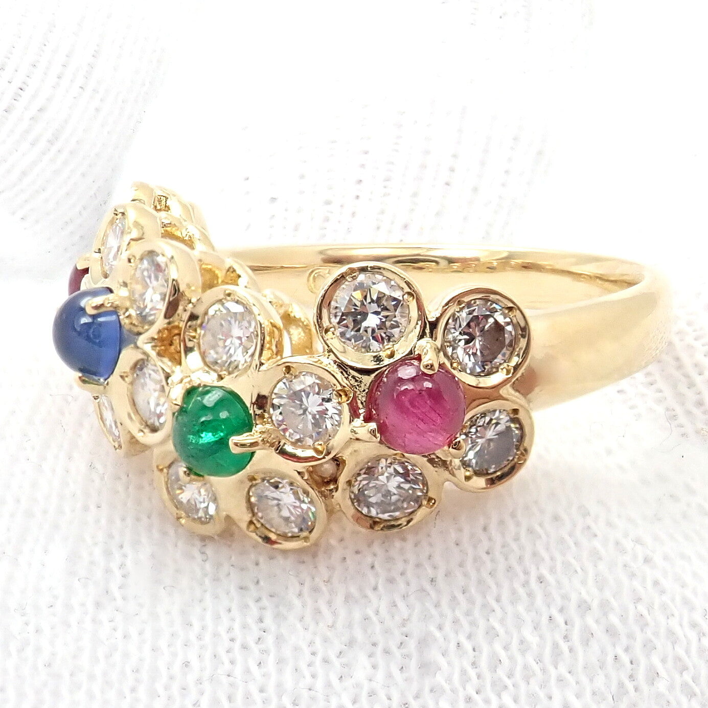 Christian Dior Jewelry & Watches:Fine Jewelry:Rings Rare! Authentic Christian Dior 18k Yellow Gold Ruby Emerald Diamond Flower Ring