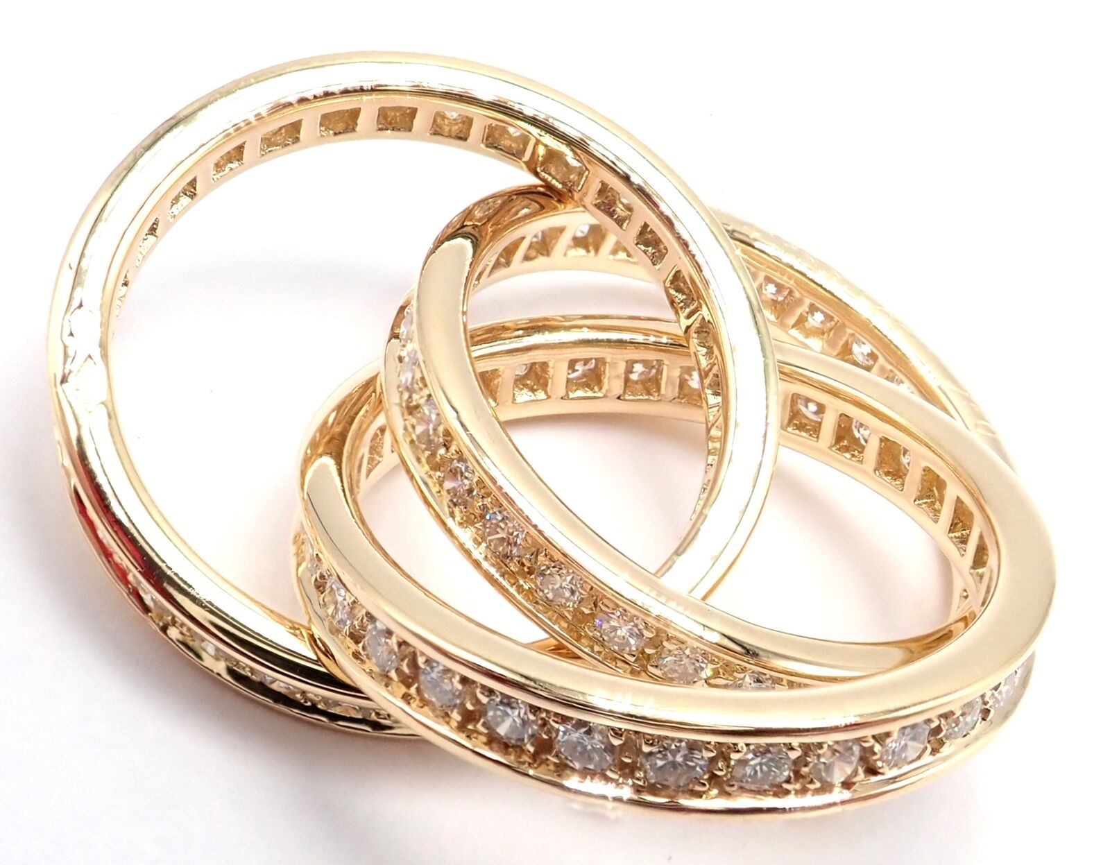 Authentic! Cartier 18k Yellow Gold Diamond Trinity Band Ring Size 5 3/4 Paper | Fortrove