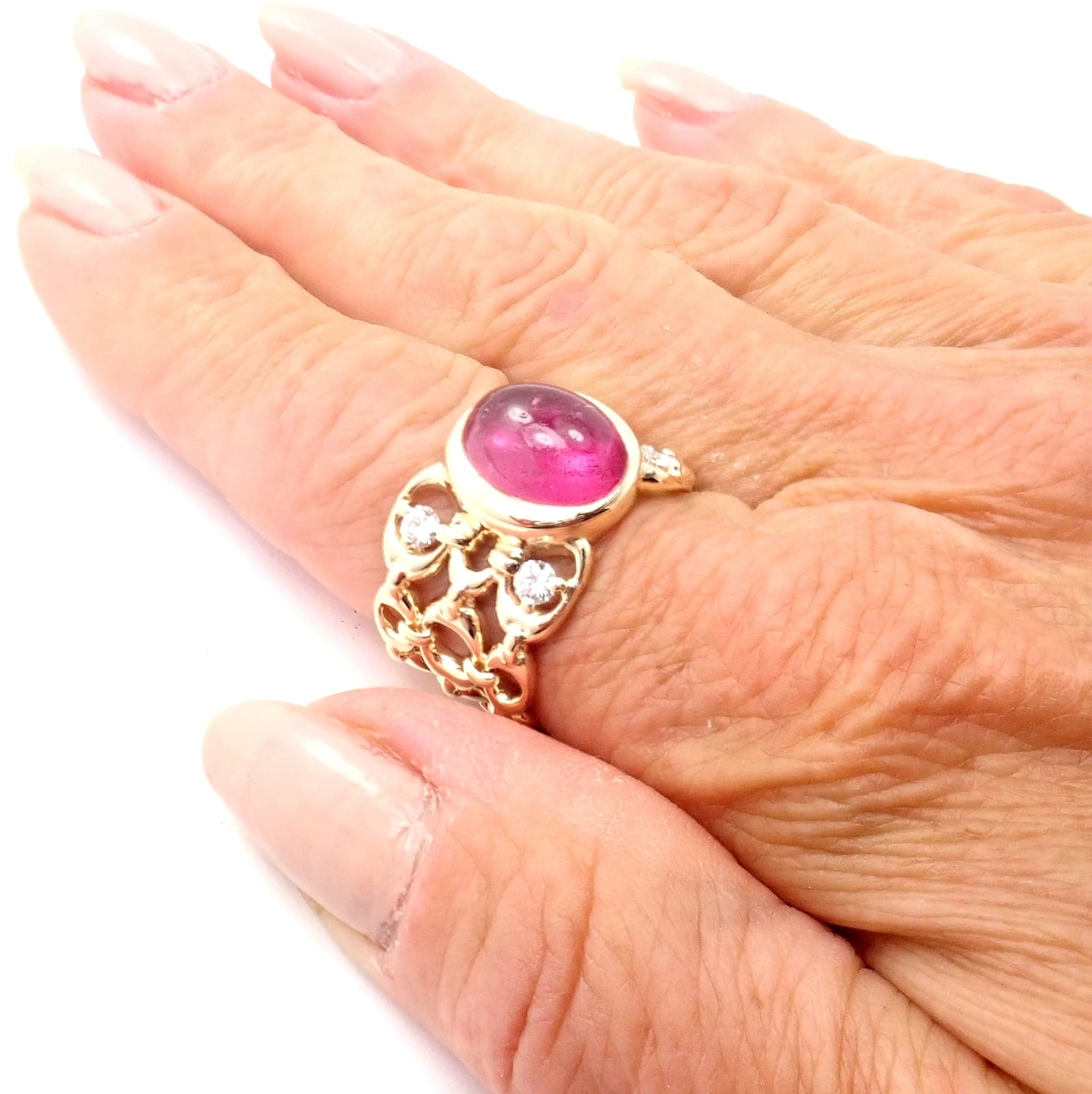 Christian Dior Jewelry & Watches:Fine Jewelry:Rings Authentic Christian Dior 18k Yellow Gold Diamond Large Pink Tourmaline Band Ring