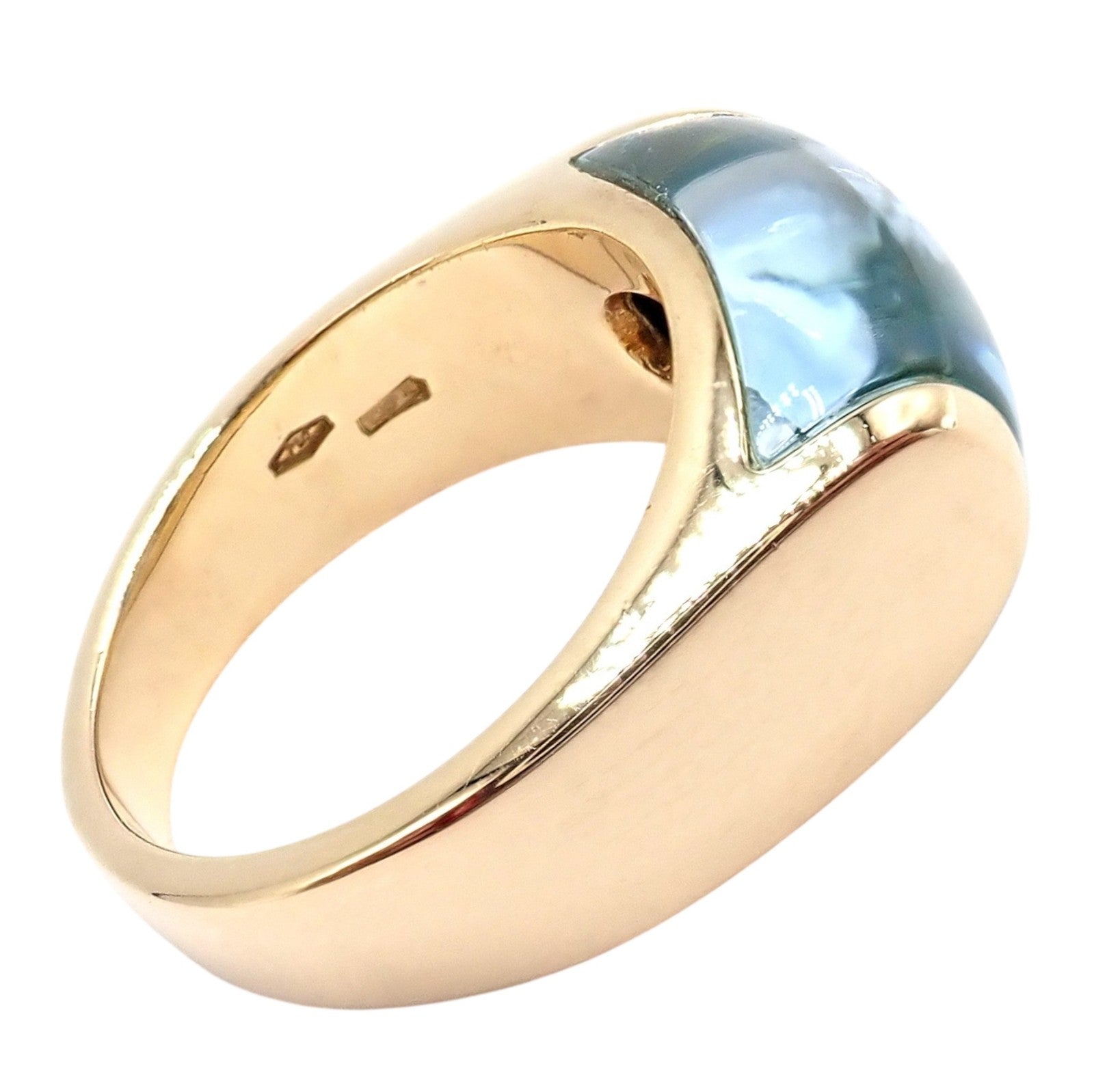 Authentic Bulgari Bvlgari Tronchetto 18k Yellow Gold Blue Topaz Ring sz 5.5 | Fortrove