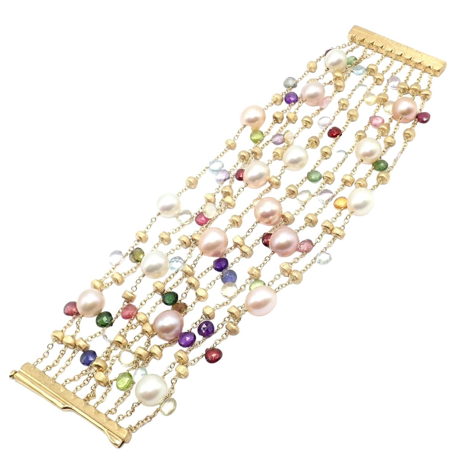 Marco Bicego 18k Yellow Gold Ten Stand Pearl Multicolor Stones Paradise Bracelet | Fortrove