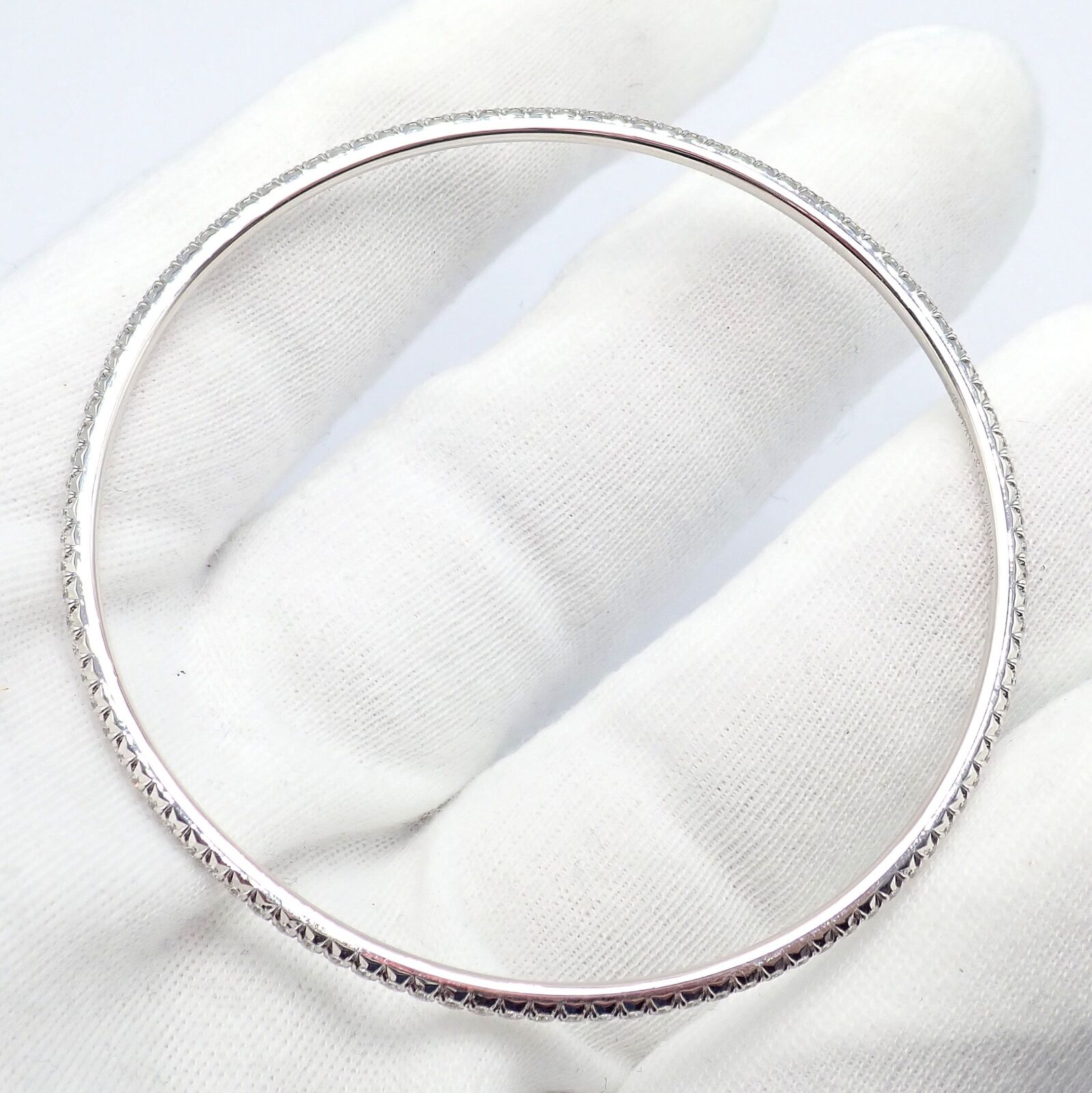 Authentic! Tiffany & Co Metro 18k White Gold Full Diamond Bangle Bracelet | Fortrove