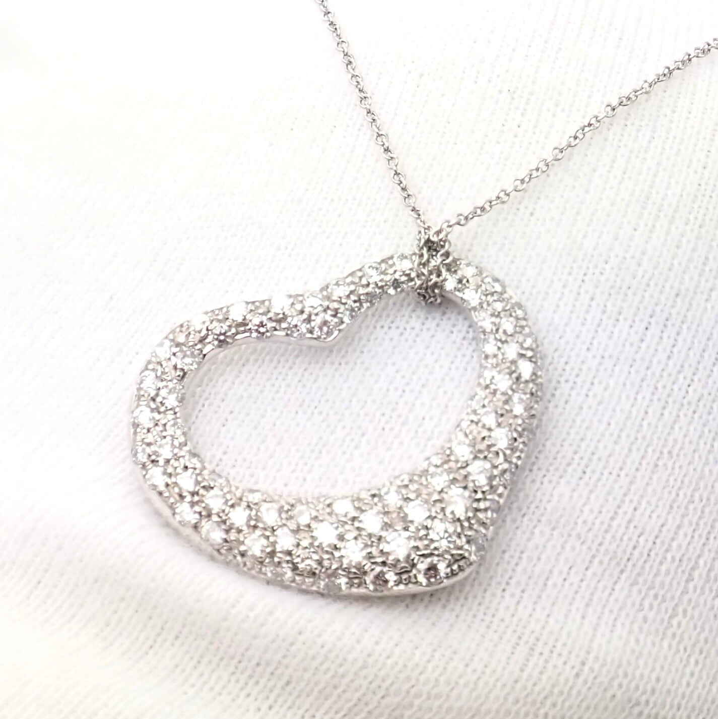 Tiffany & Co. Jewelry & Watches:Fine Jewelry:Necklaces & Pendants Authentic! Tiffany & Co Elsa Peretti Platinum Diamond Large Open Heart Necklace