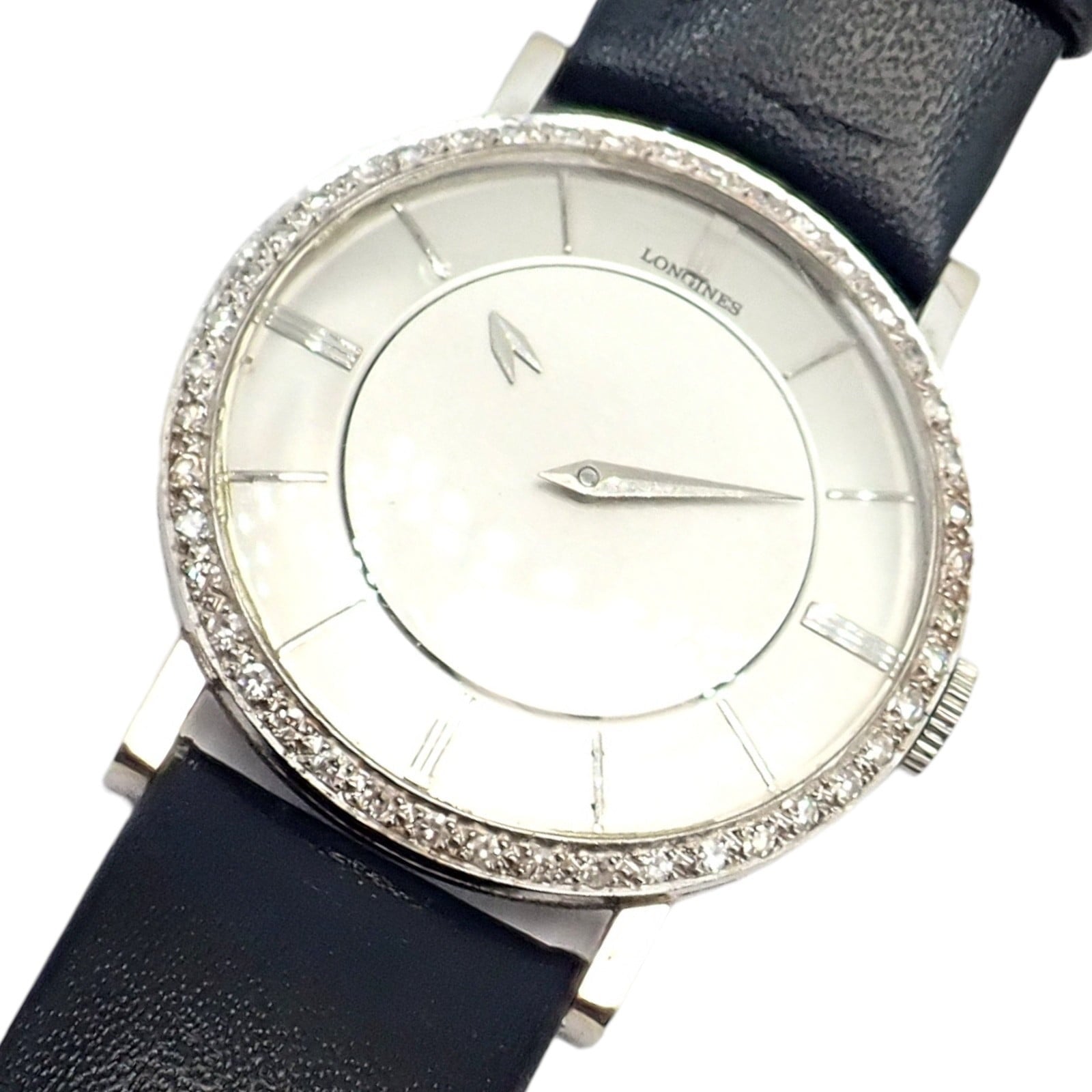 Longines Jewelry & Watches:Watches, Parts & Accessories:Watches:Wristwatches Vintage Longines 18k White Gold Diamond Bezel Manual Wind Mystery Dial Watch