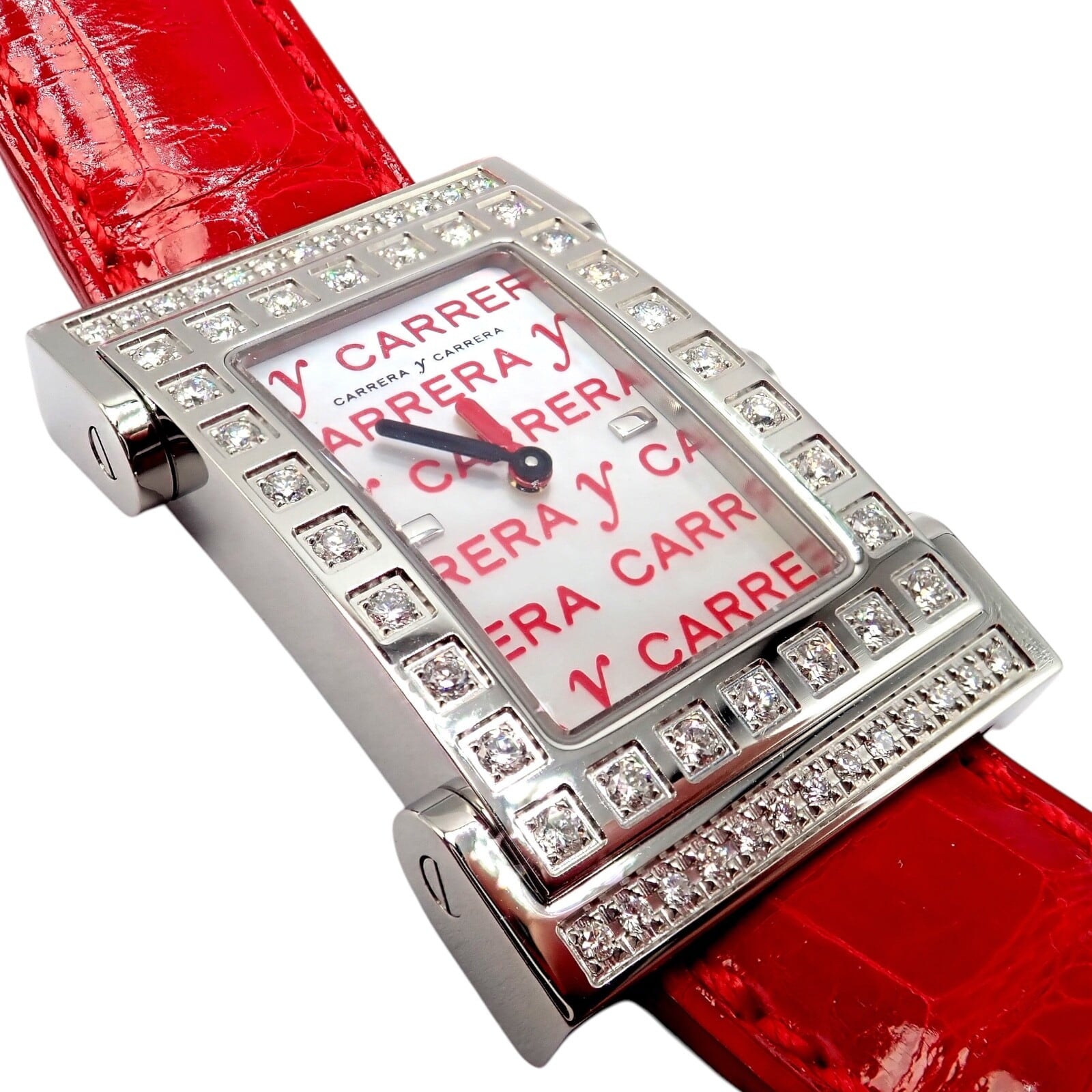 Carrera y Carrera Jewelry & Watches:Watches, Parts & Accessories:Watches:Wristwatches Carrera Y Carrera CyC Tempus Fugyt Diamond Red Alligator Band Ladies Watch +Box
