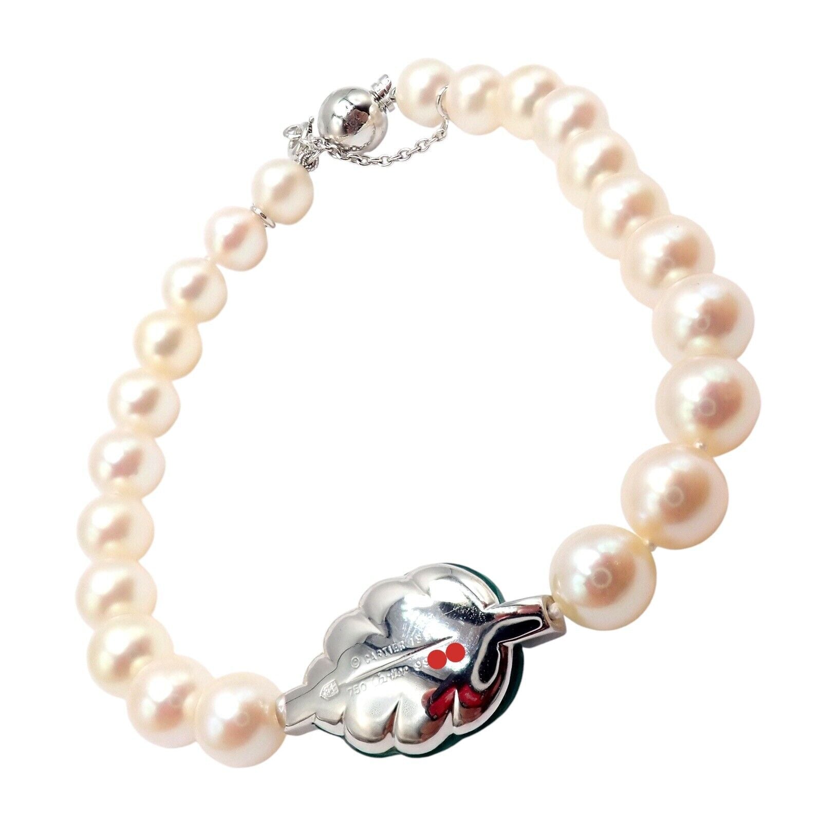 Authentic! Cartier 18k White Gold 7mm Pearl Diamond Chalcedony Patiala Bracelet | Fortrove