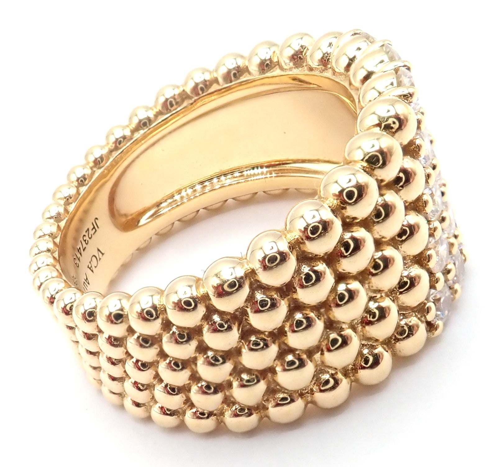 Van Cleef & Arpels 18k Yellow Gold Perlee Diamond 5 Row Band Ring Size 5.75 Cert | Fortrove