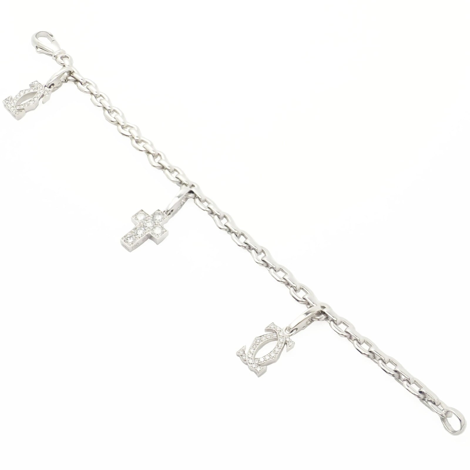 Cartier Jewelry & Watches:Fine Jewelry:Bracelets & Charms Authentic! Cartier 18k White Gold 3 Charm Bracelet with Diamond Cross Double C's