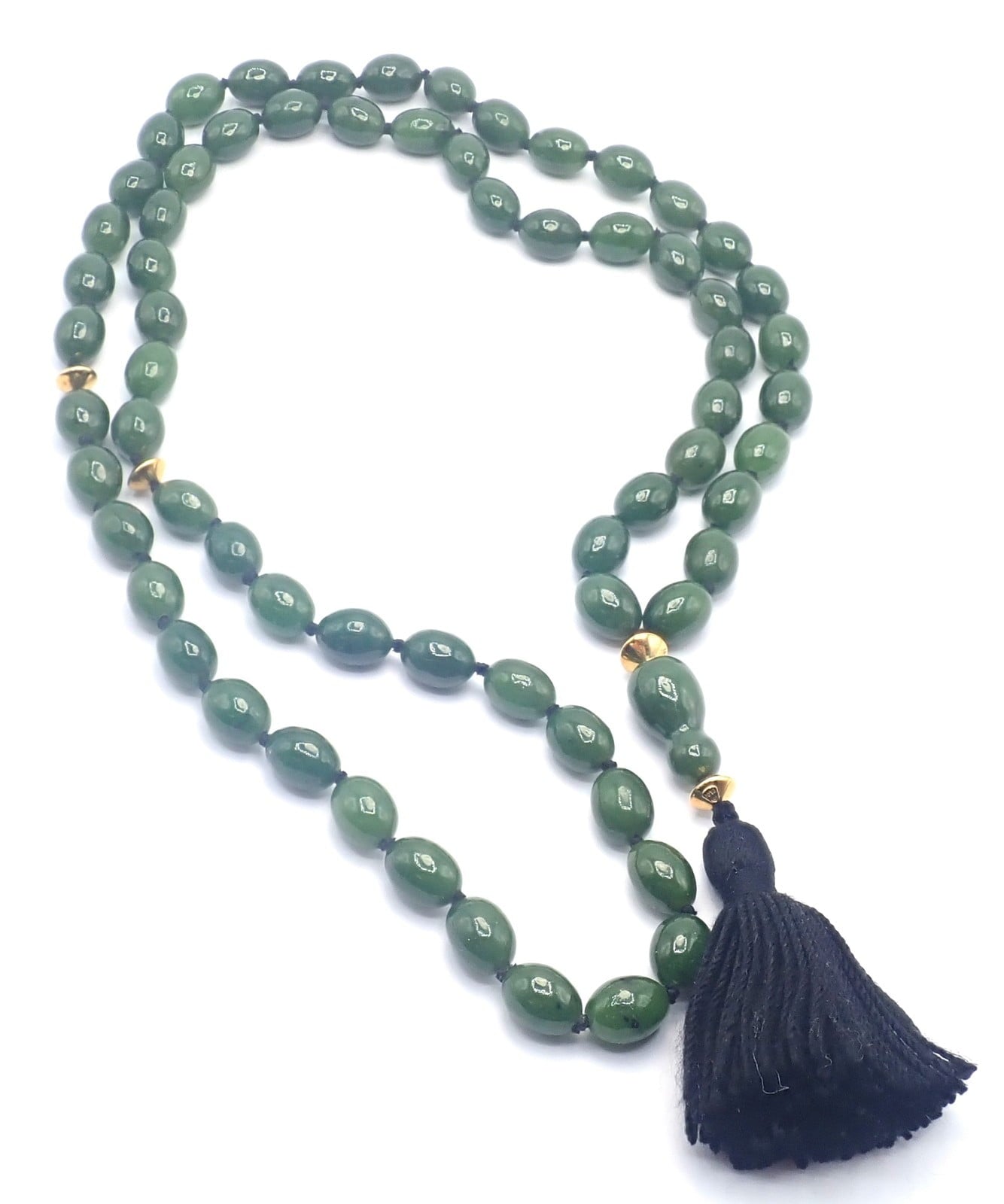 Authentic! Tiffany & Co Cummings 18k Yellow Gold Nephrite Jade Bead Necklace | Fortrove
