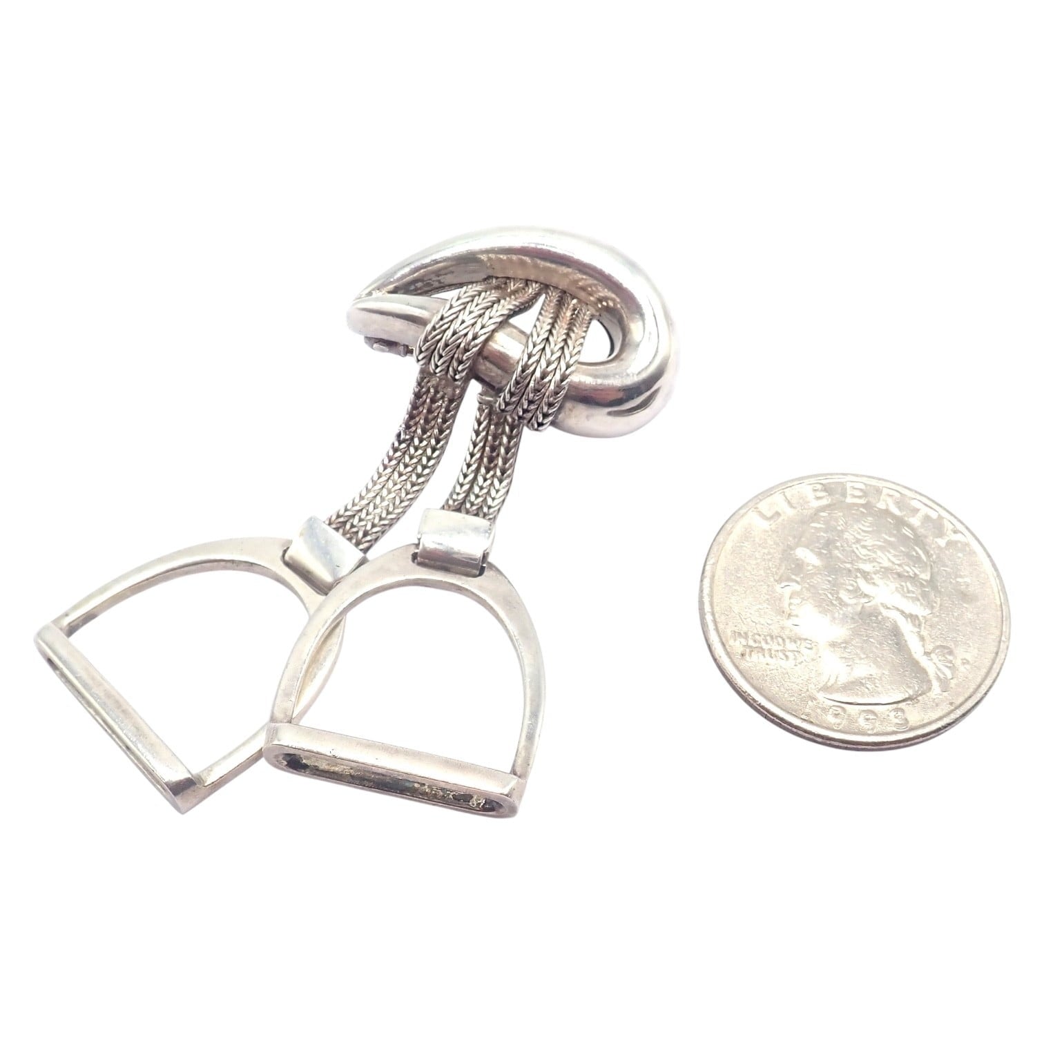 HERMÈS Jewelry & Watches:Fine Jewelry:Brooches & Pins Authentic! Hermes Sterling Silver Double Stirrup Brooch Pin