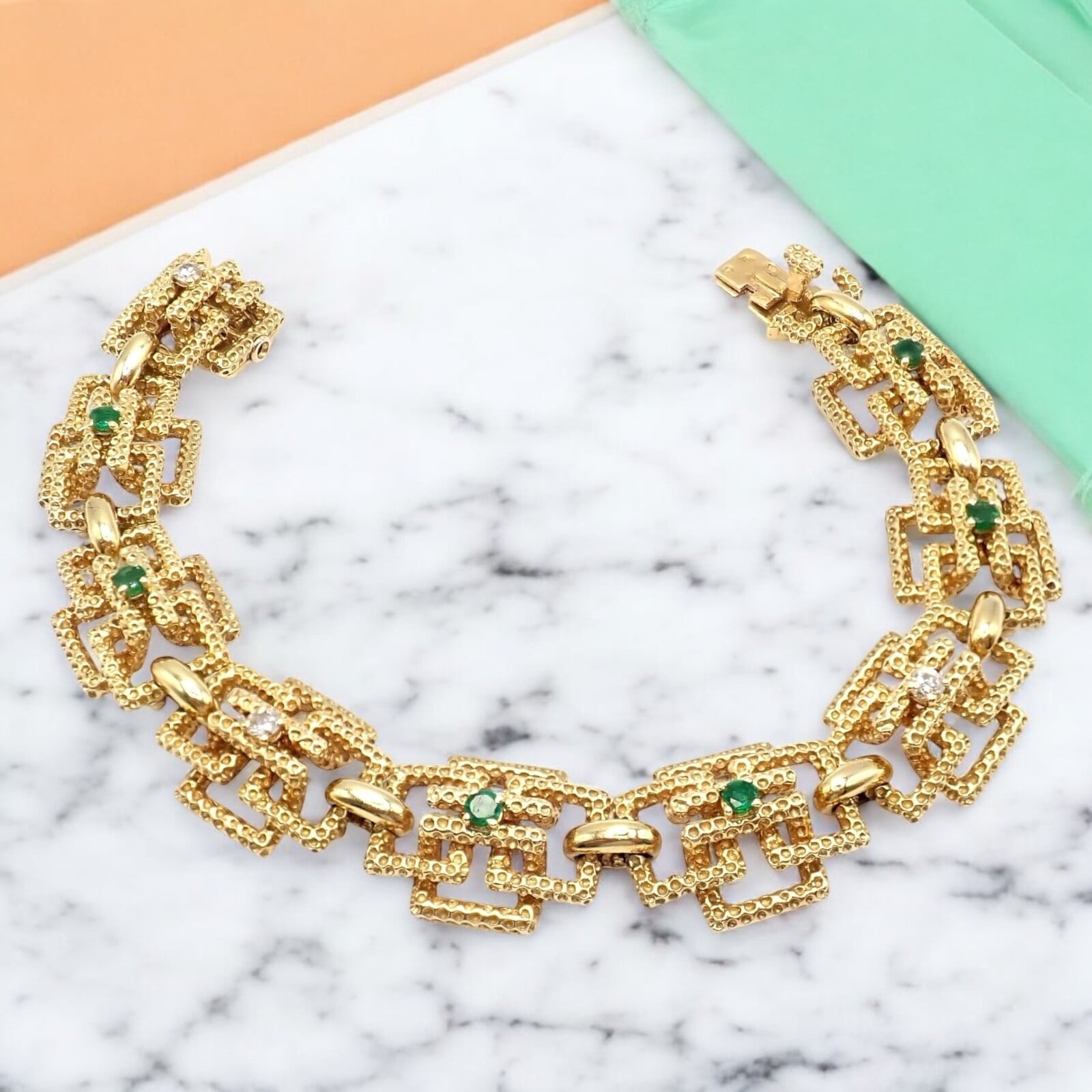 Vintage Tiffany & Co France 18k Yellow Gold Diamond Emerald Bracelet | Fortrove