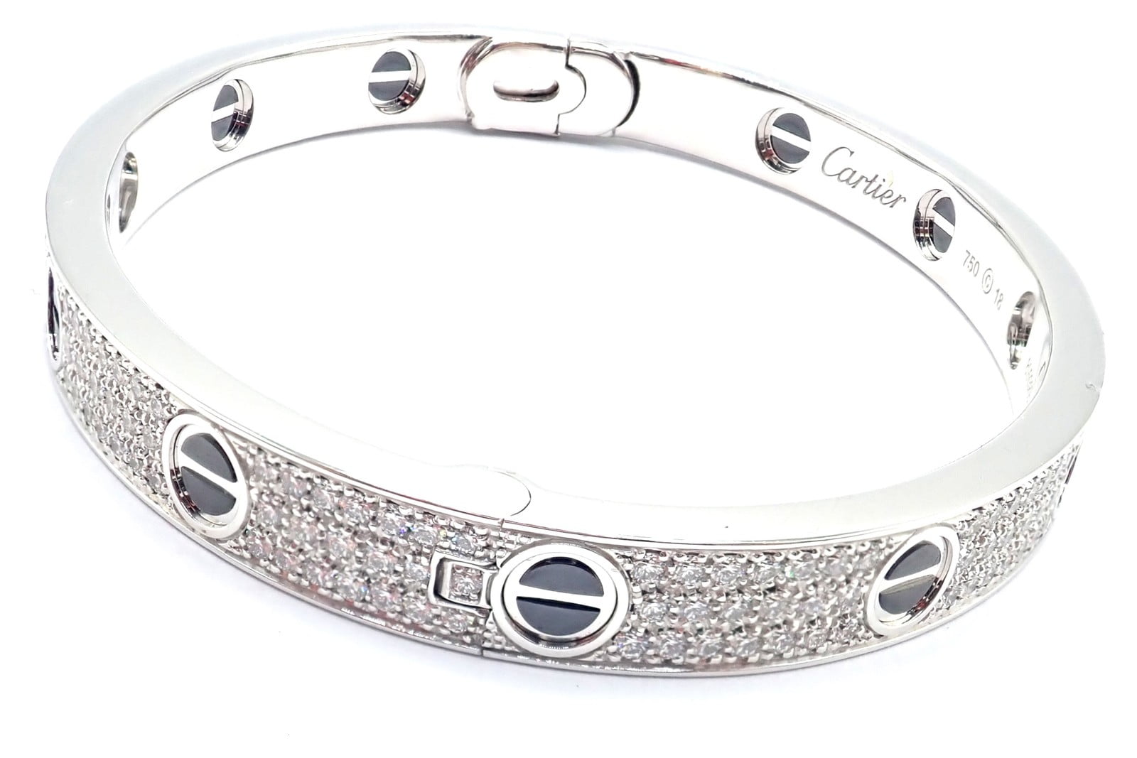 Cartier Jewelry & Watches:Fine Jewelry:Bracelets & Charms Authentic! Cartier Love 18k White Gold Diamond Pave Ceramic Bracelet Sz 18 Paper