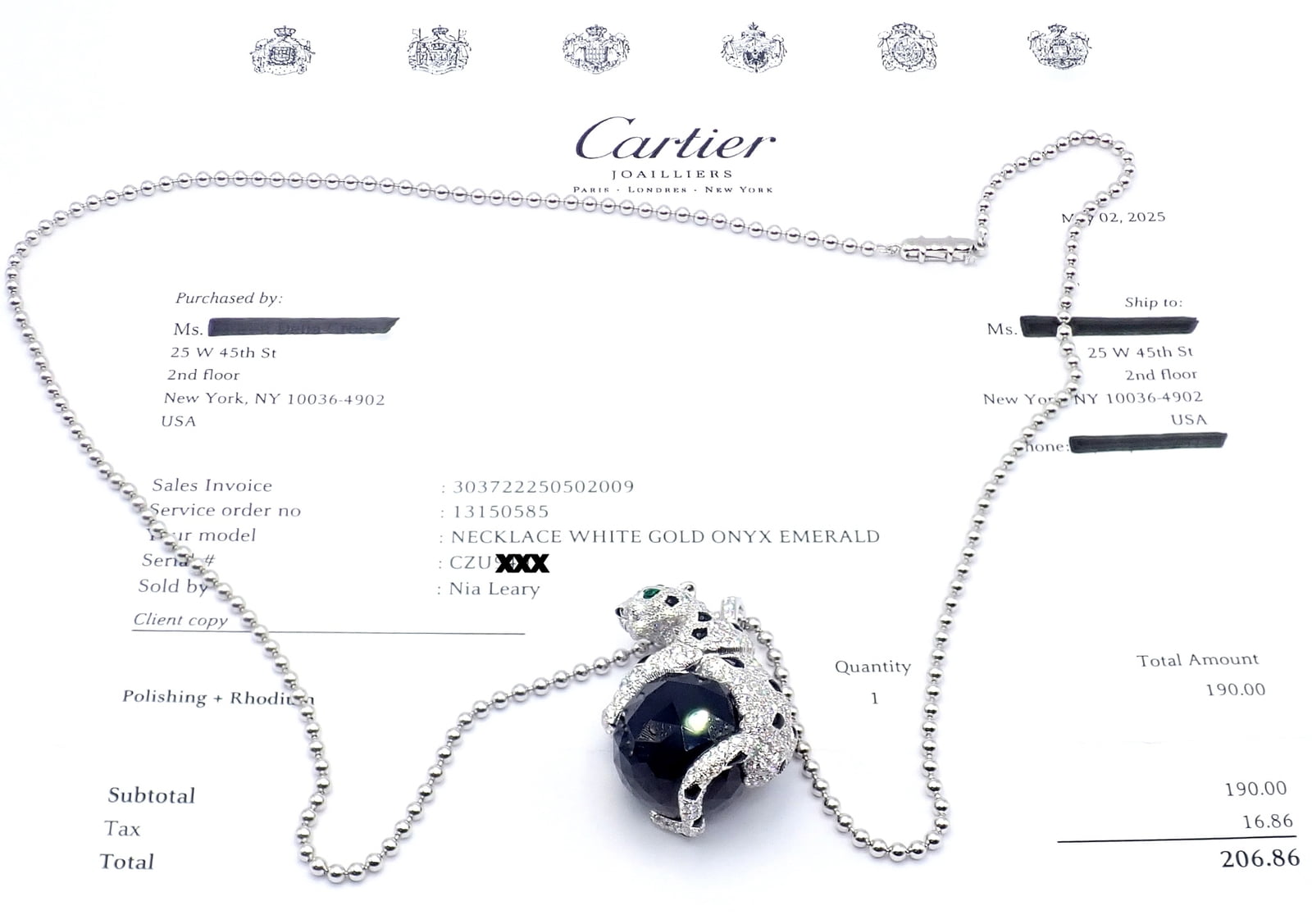 Cartier Jewelry & Watches:Fine Jewelry:Necklaces & Pendants Panthere de Cartier Panther 18k Gold Diamond Emerald Onyx Pendant Necklace Paper