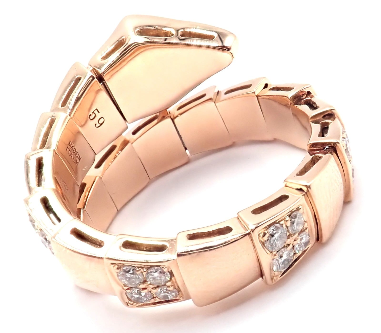 Authentic Bulgari Bvlgari Serpenti Viper 18k Rose Gold Diamond Band Ring Sz 8.75 | Fortrove