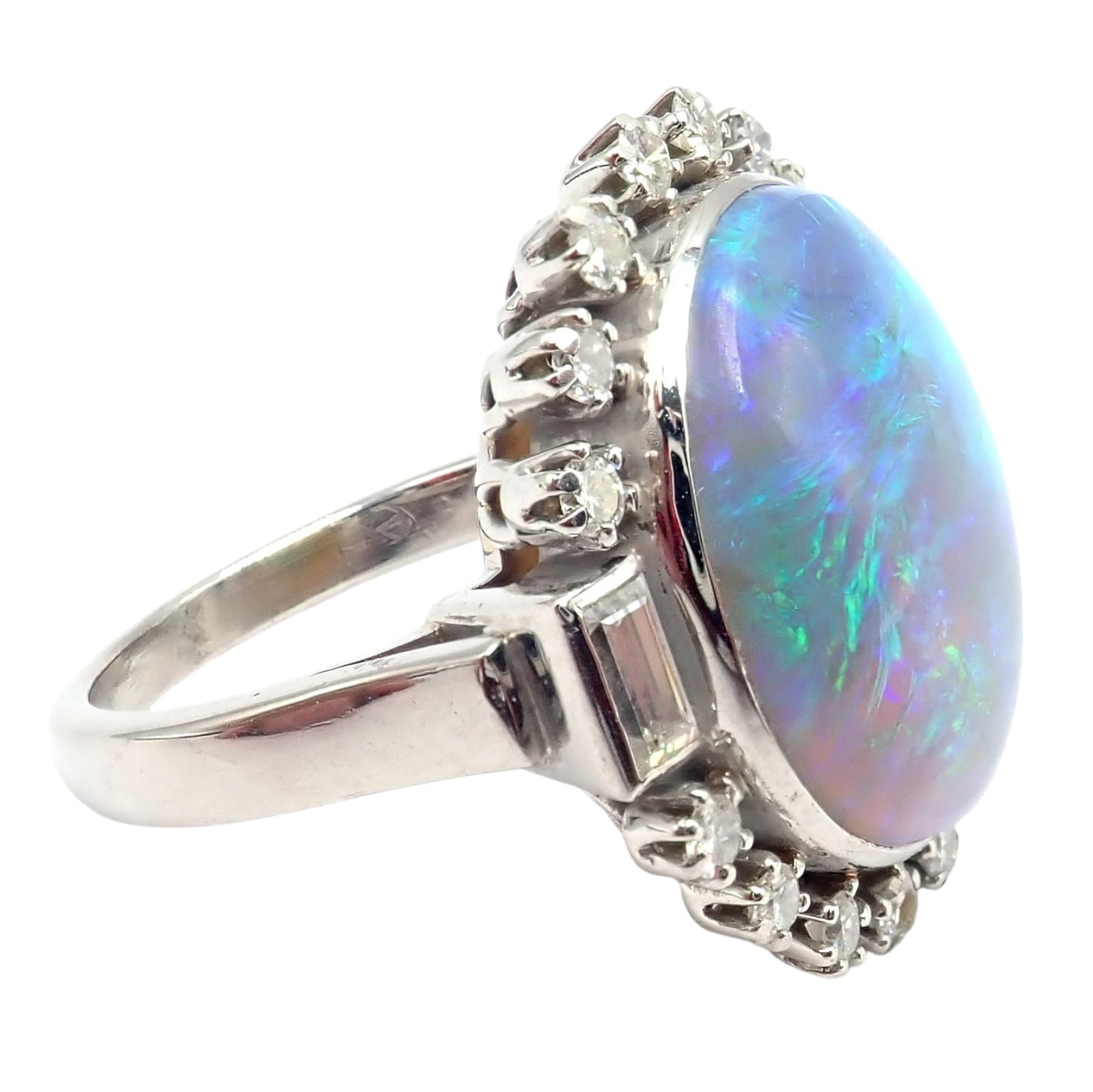 Estate Jewelry & Watches:Vintage & Antique Jewelry:Rings Antique Vintage Estate Palladium Diamond Opal Ring