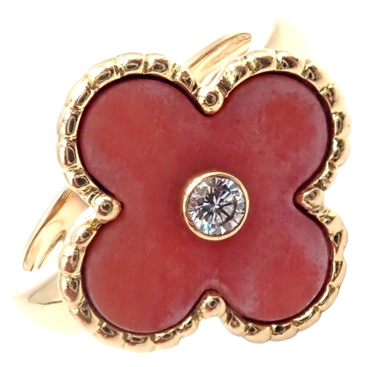 Van Cleef & Arpels Jewelry & Watches:Fine Jewelry:Rings Authentic! Van Cleef & Arpels Alhambra 18k Yellow Gold Coral Diamond Ring Paper