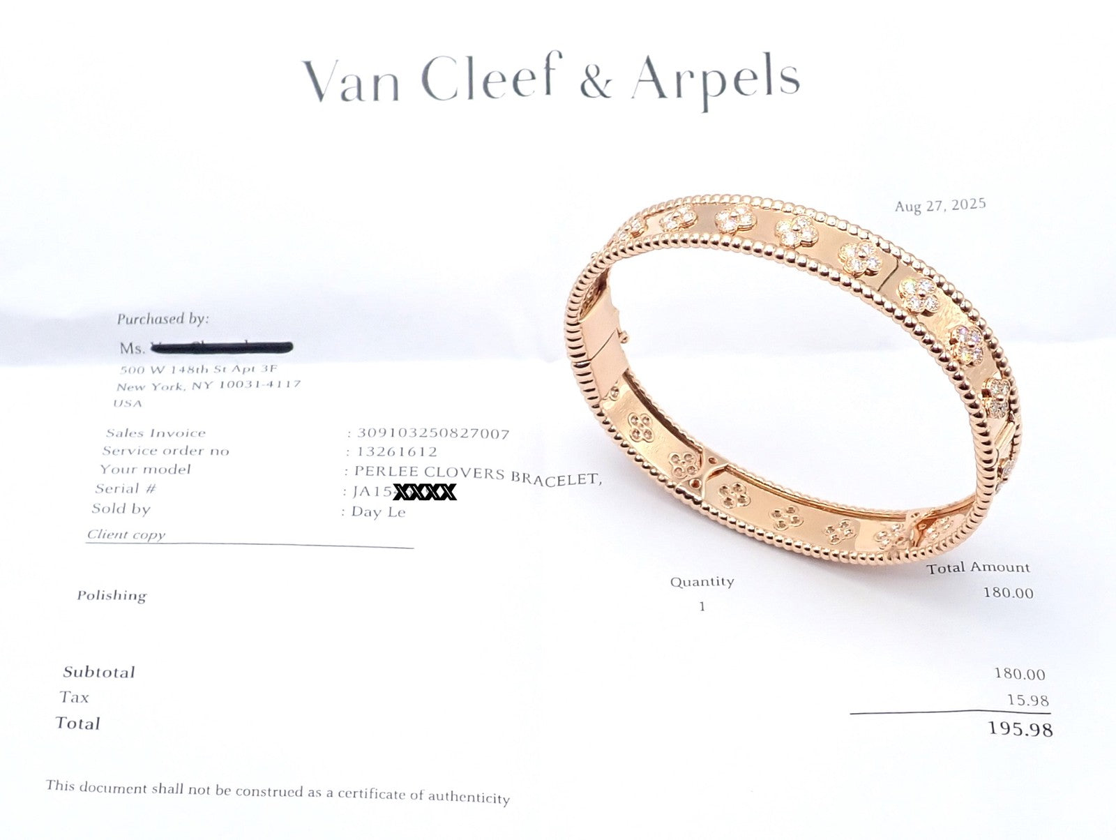 Authentic! Van Cleef & Arpels 18k Rose Gold Diamond Clovers Bangle Bracelet | Fortrove