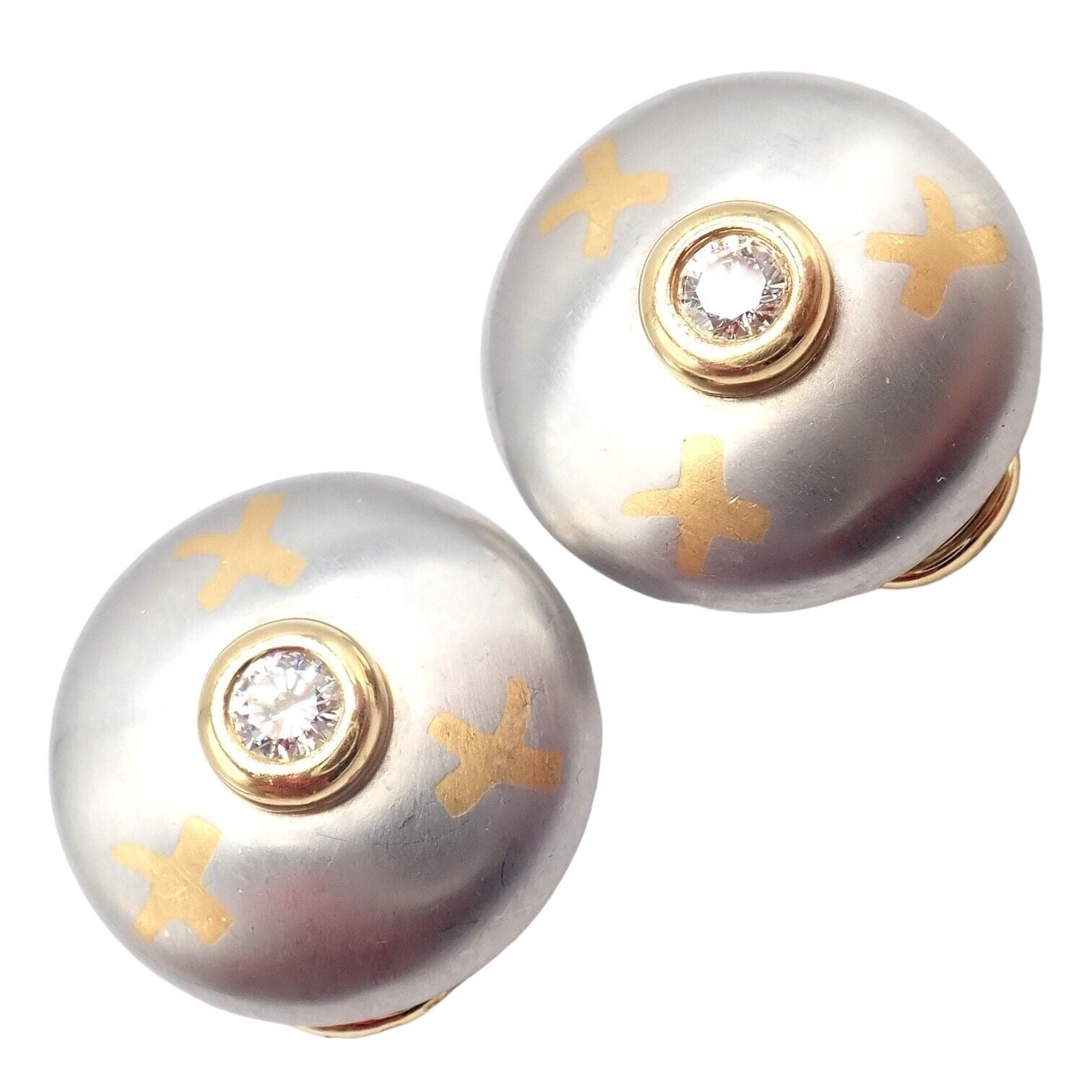 Authentic! Tiffany & Co Platinum + 18k Yellow Gold Picasso Diamond X Earrings | Fortrove