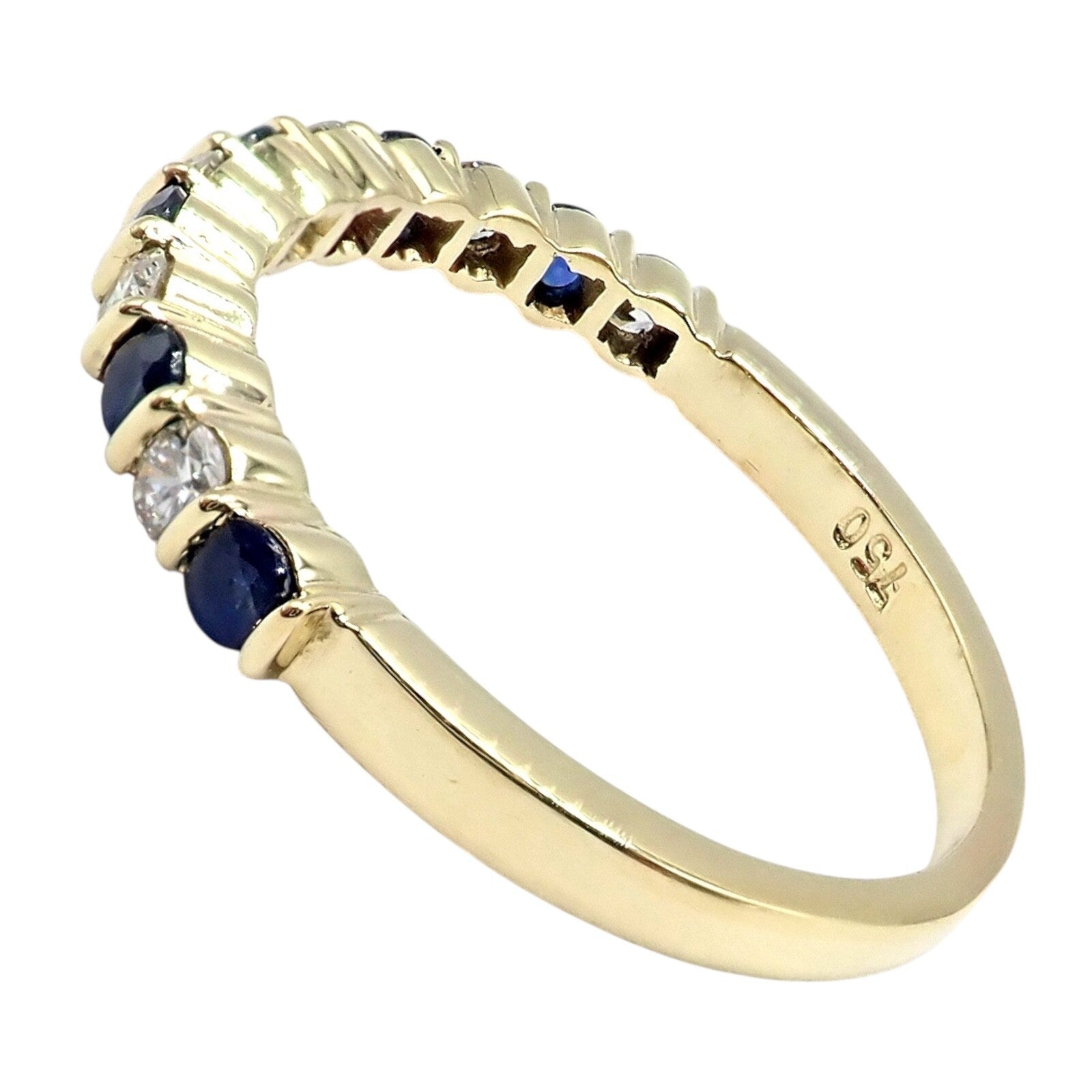 Vintage! Authentic Tiffany & Co 18k Yellow Gold Diamond Sapphire Band Ring sz 7 | Fortrove