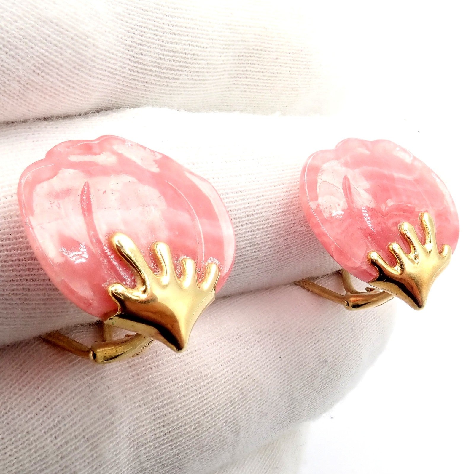 Authentic Tiffany & Co Angela Cummings 18k Yellow Gold Pink Stone Petal Earrings | Fortrove