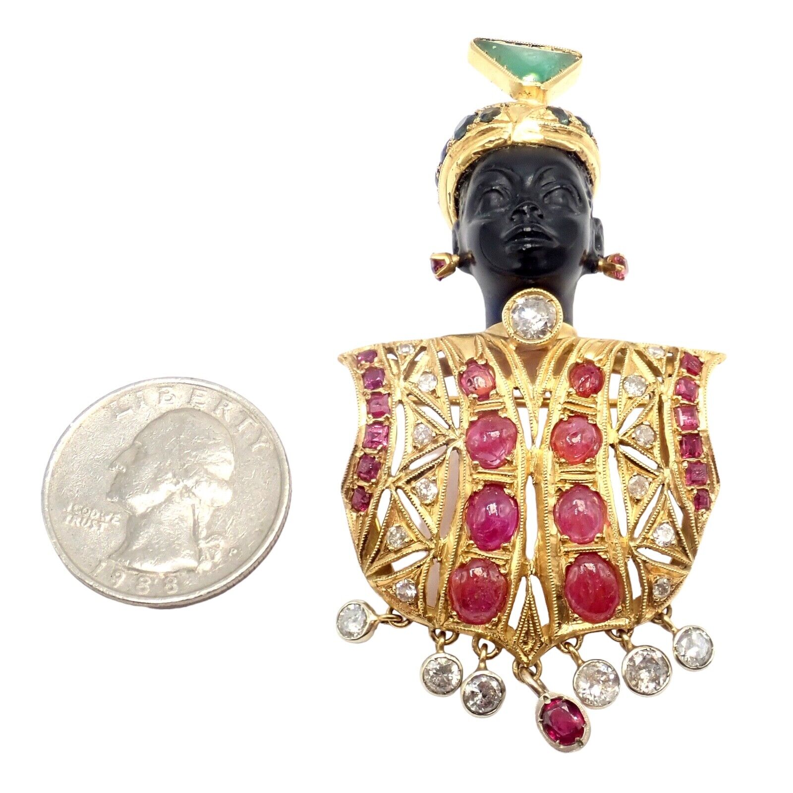 Rare! Ethel Merman Estate 18k Yellow Gold Large Blackamoor Diamond Ruby Brooch | Fortrove