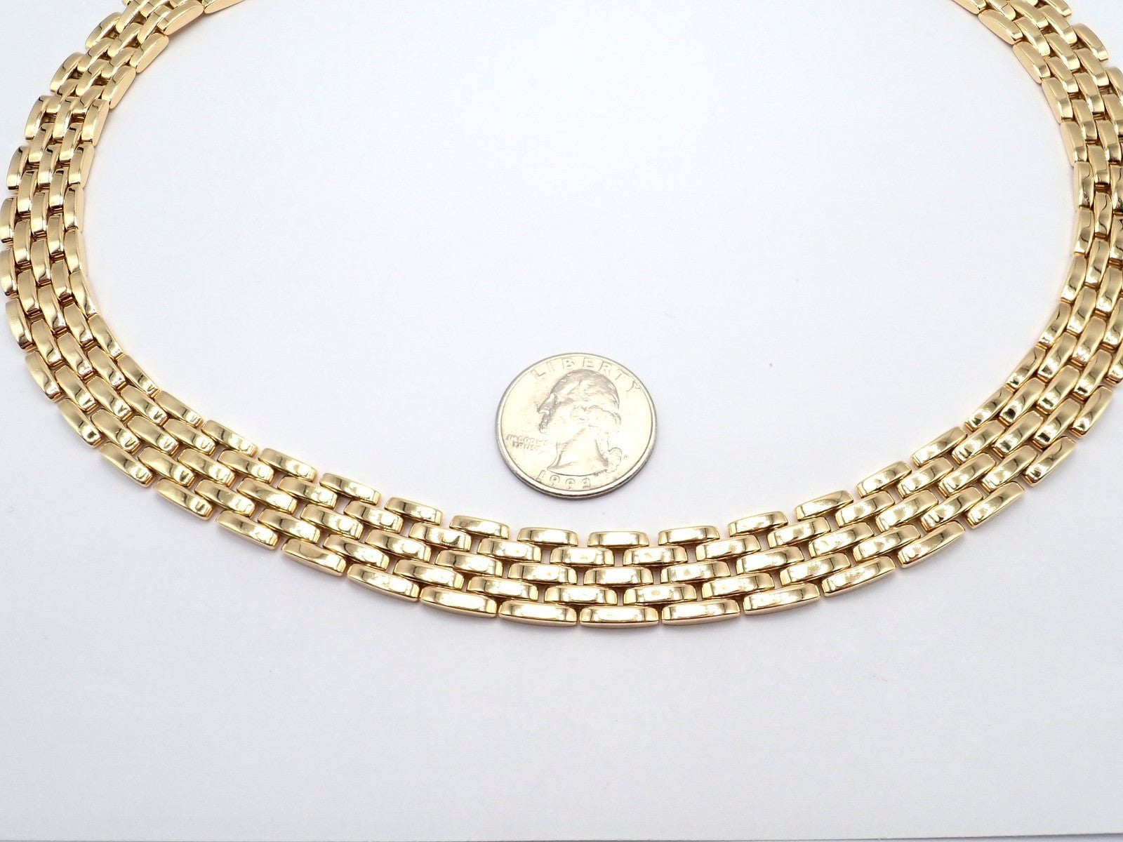 Cartier 5 Row Maillon Panther Panthere 18k Yellow Gold Link 14mm Wide Necklace | Fortrove