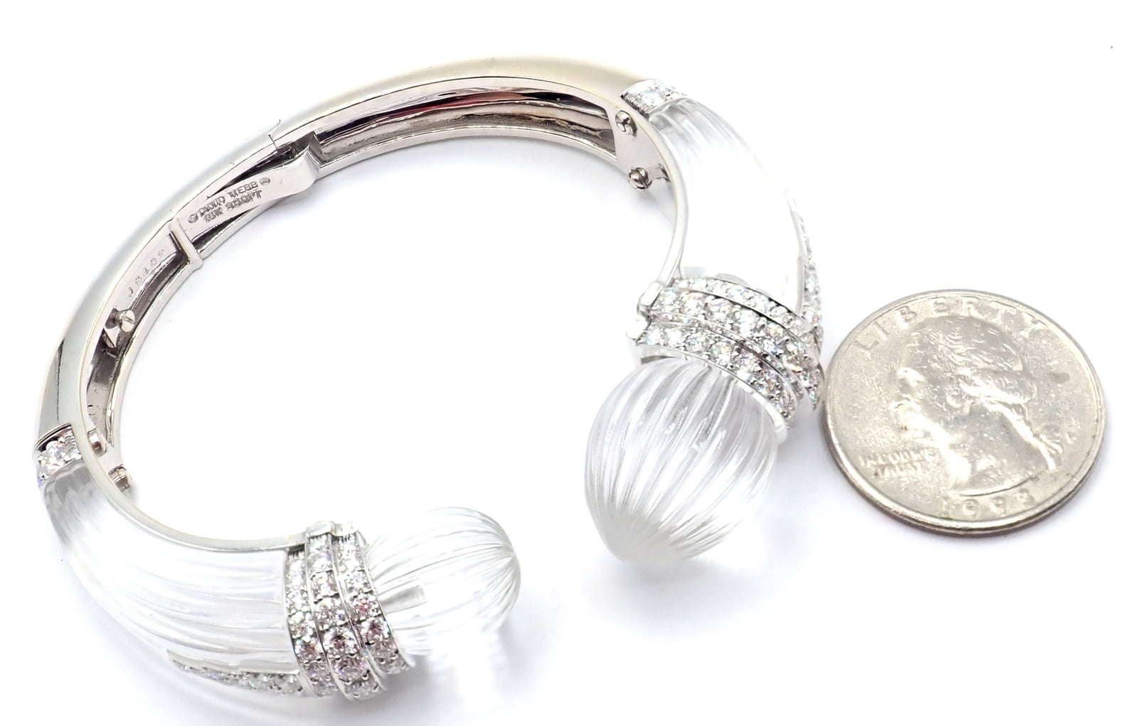 David Webb Jewelry & Watches:Fine Jewelry:Bracelets & Charms Authentic! David Webb 18k Gold & Platinum Diamond Rock Crystal Bangle Bracelet