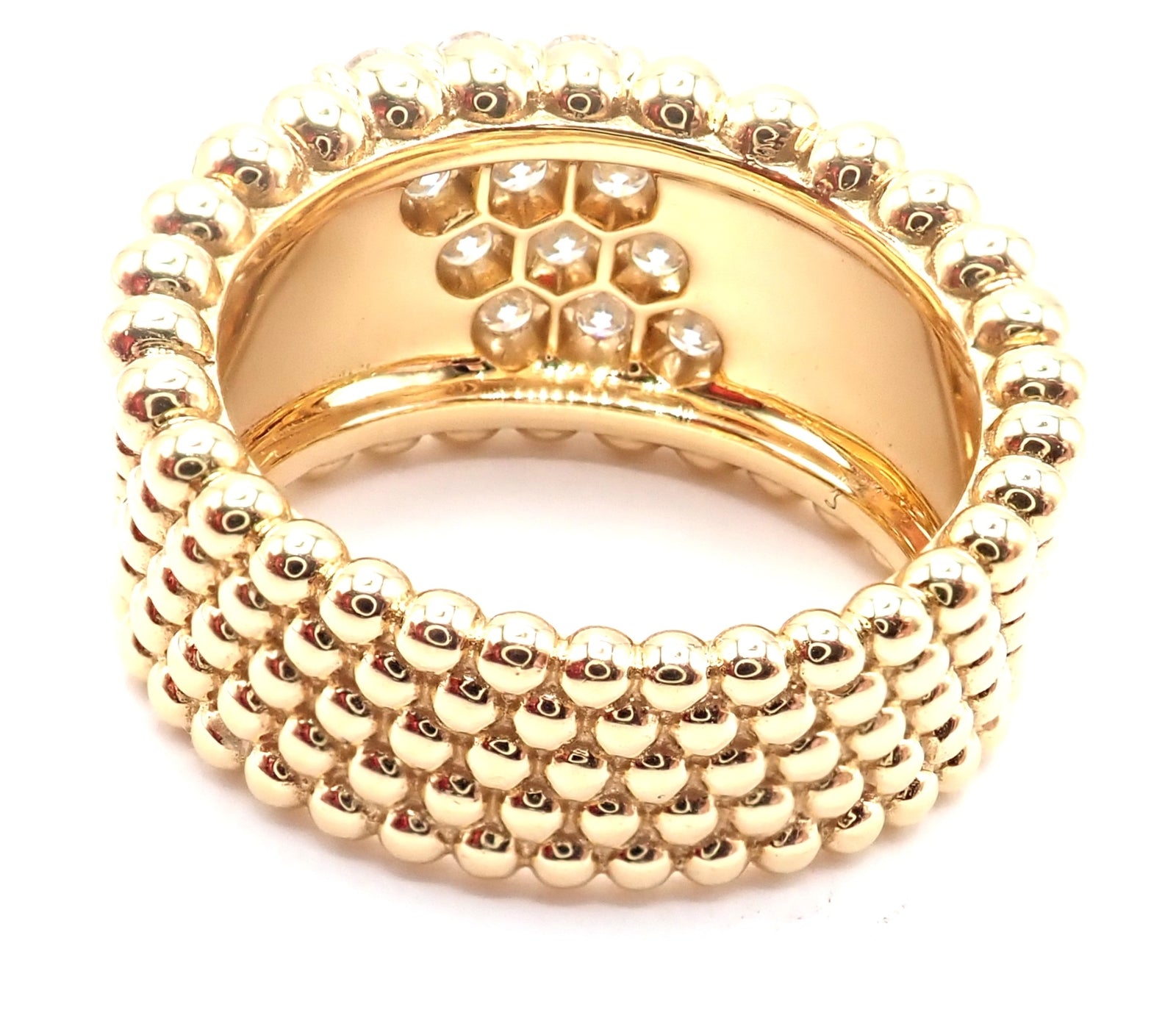 Van Cleef & Arpels 18k Yellow Gold Perlee Diamond 5 Row Band Ring Size 5.75 Cert | Fortrove
