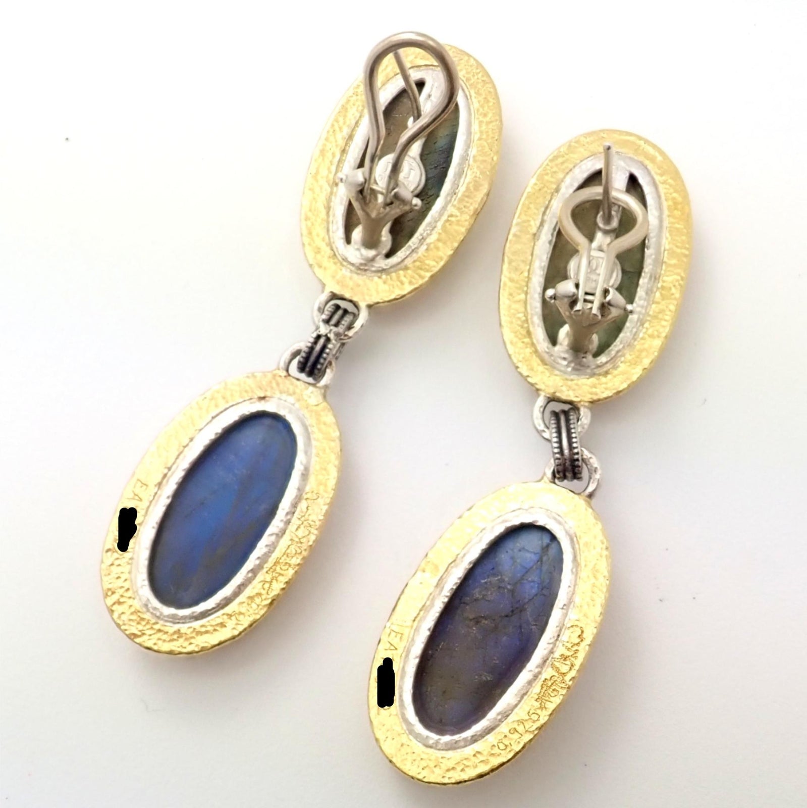 Gurhan Jewelry & Watches:Vintage & Antique Jewelry:Earrings Authentic! Gurhan Hammered Sterling Silver 24k Gold Labradorite Earrings